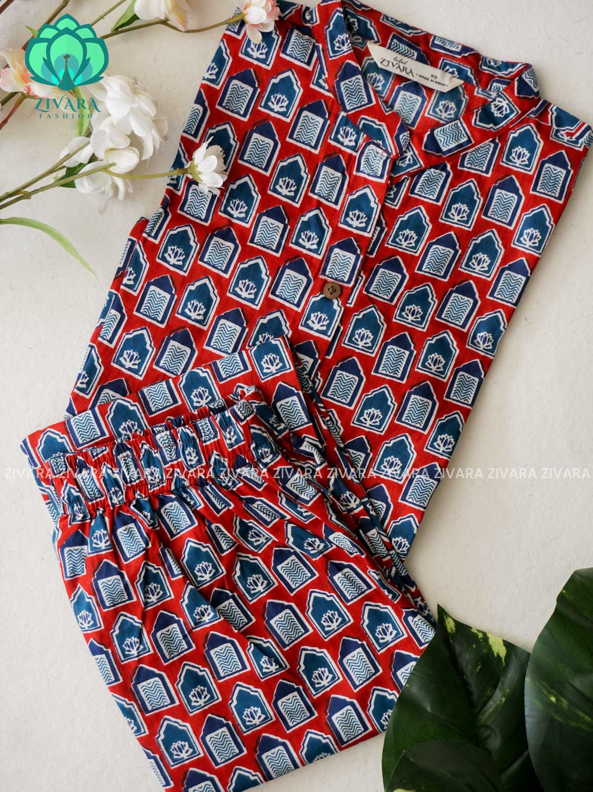 Mahi- RED AND BLUE - Colourful cotton everyday wear and office wear coord sets for women- Label Zivara