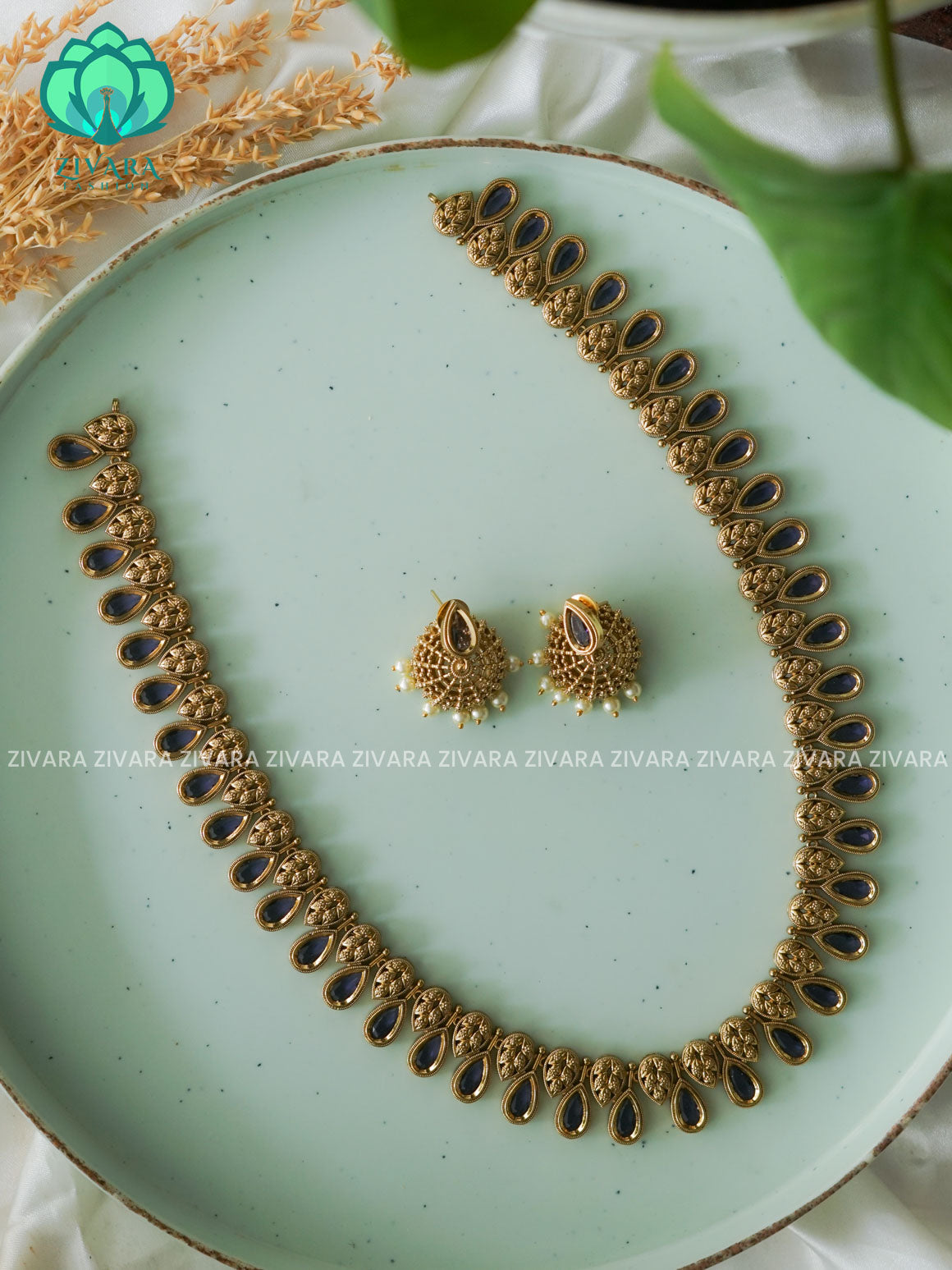 PURPLE TEAR MOTIF - Traditional PREMIUM MATTE polish haaram/neckwear with earrings- Zivara Fashion