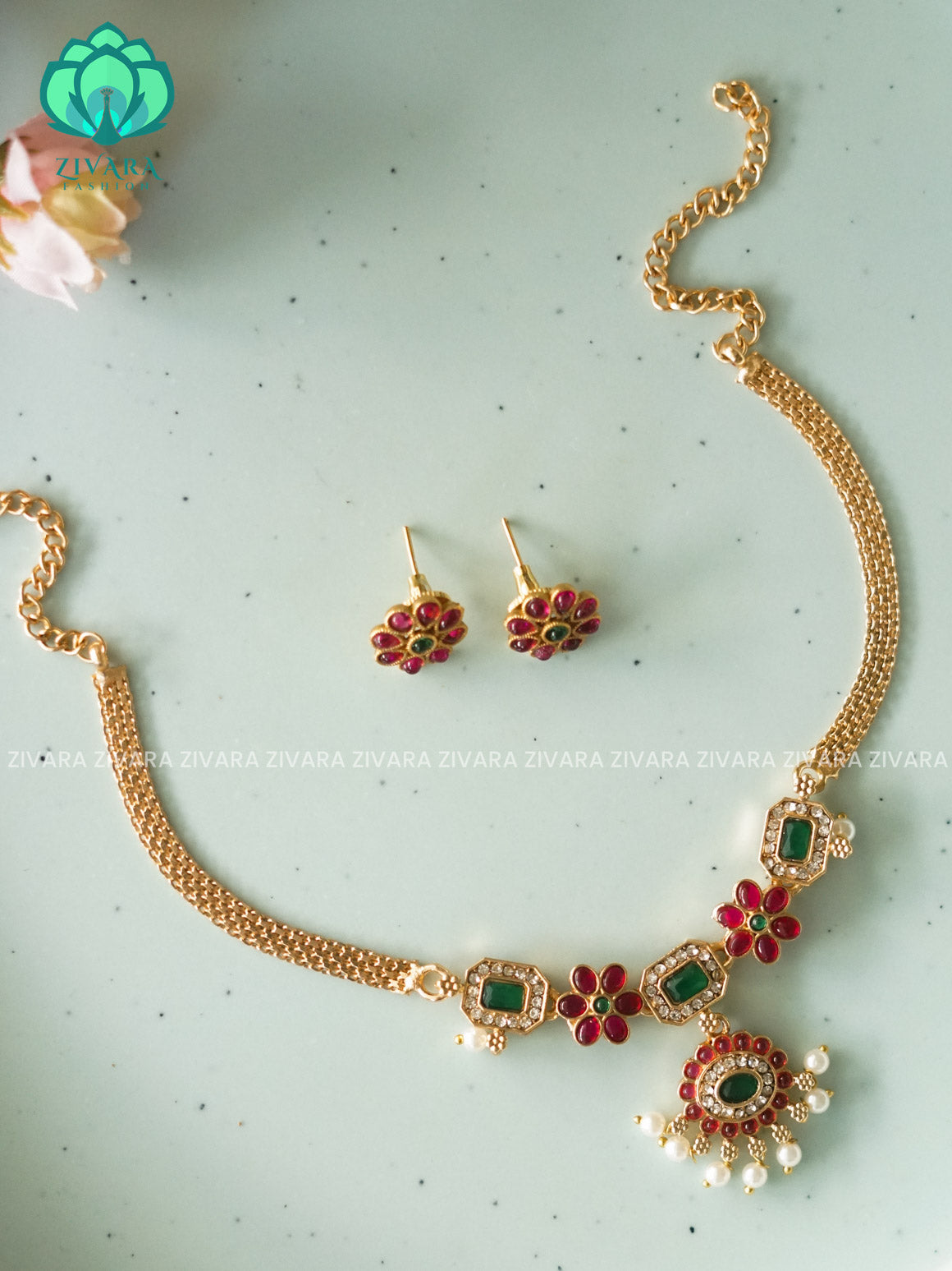 No stone - Trending  normal quality temple choker with earrings-latest south indian jewellery