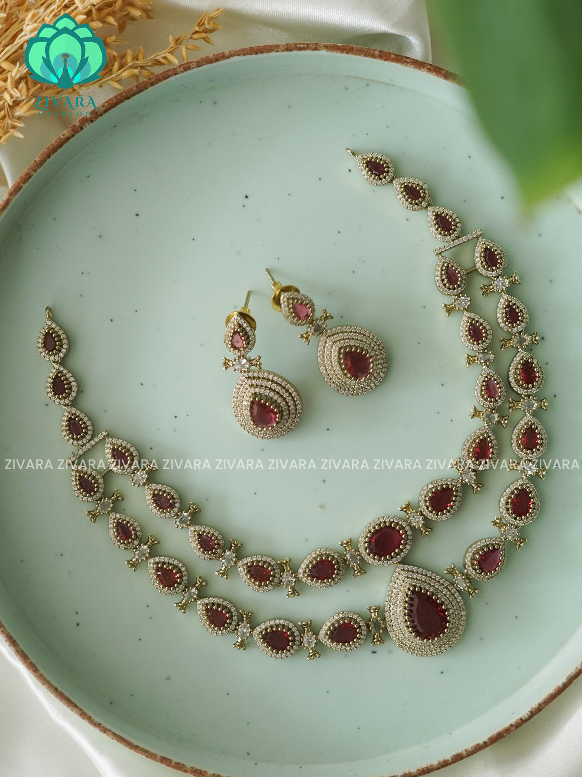 RUBY - TEAR  - Ultra premium victoria finish polish trending neckwear collection- bridal collection- Zivara Fashion