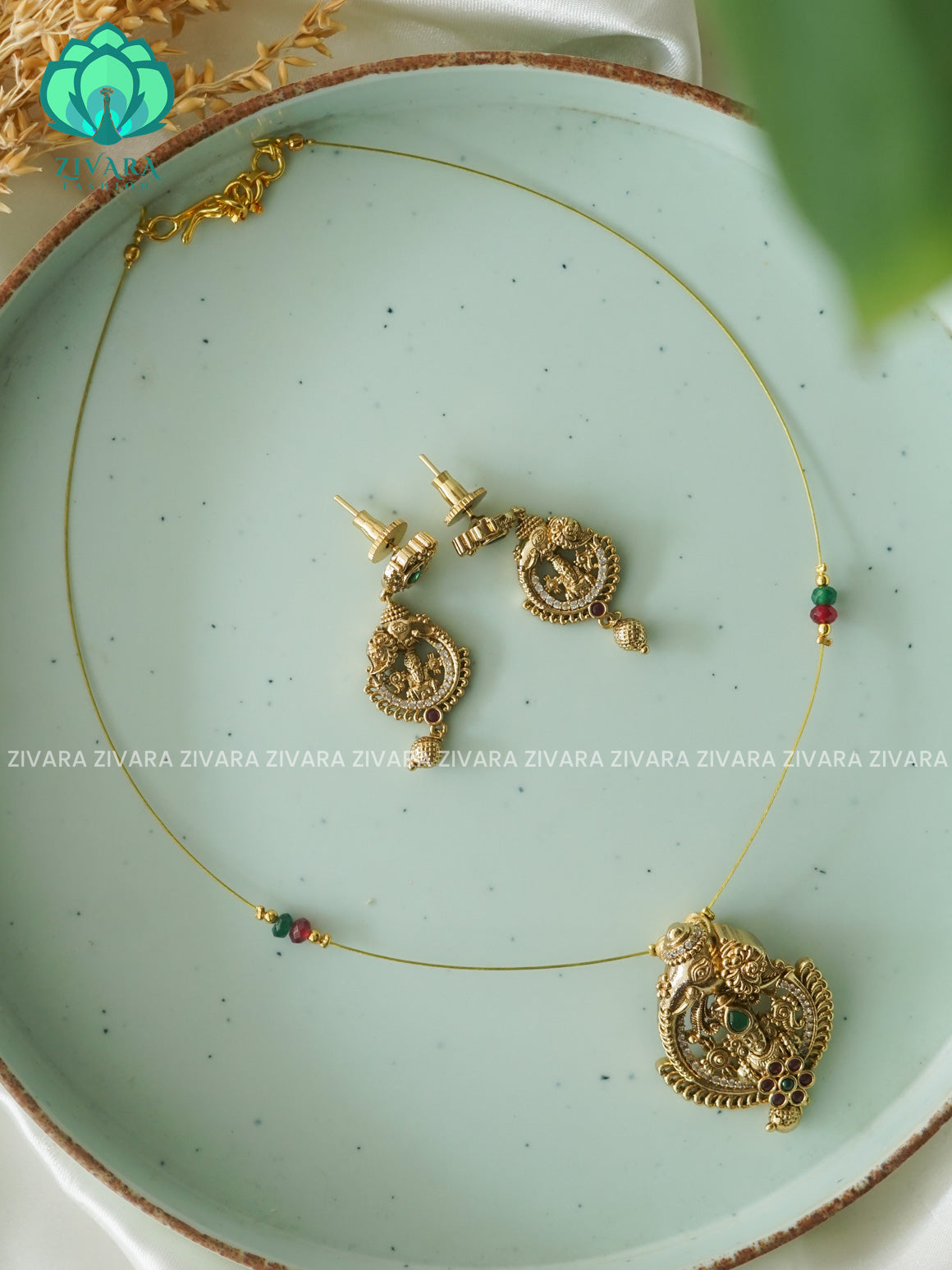 TEMPLE VINTAGE tirumal  TAMARA pendant INVISIBLE MINIMAL ELEGANT HANDMADE NECKLACE WITH BRILLIANT FINISH MOTIFS- ZIVARA FASHION