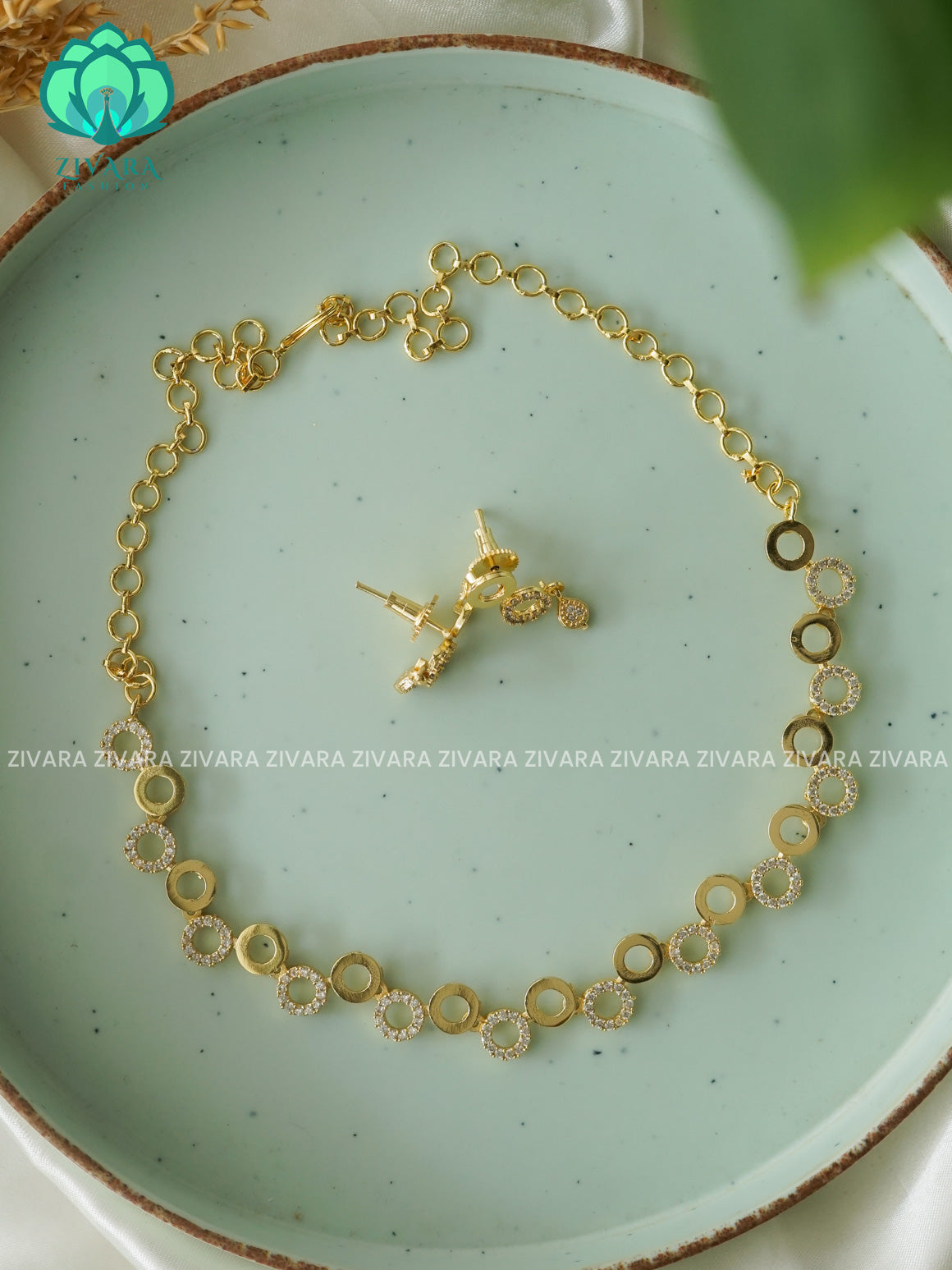 BRIGHT GOLD MICRO POLISH  - stylish and minimal elegant neckwear with earrings- Zivara Fashion