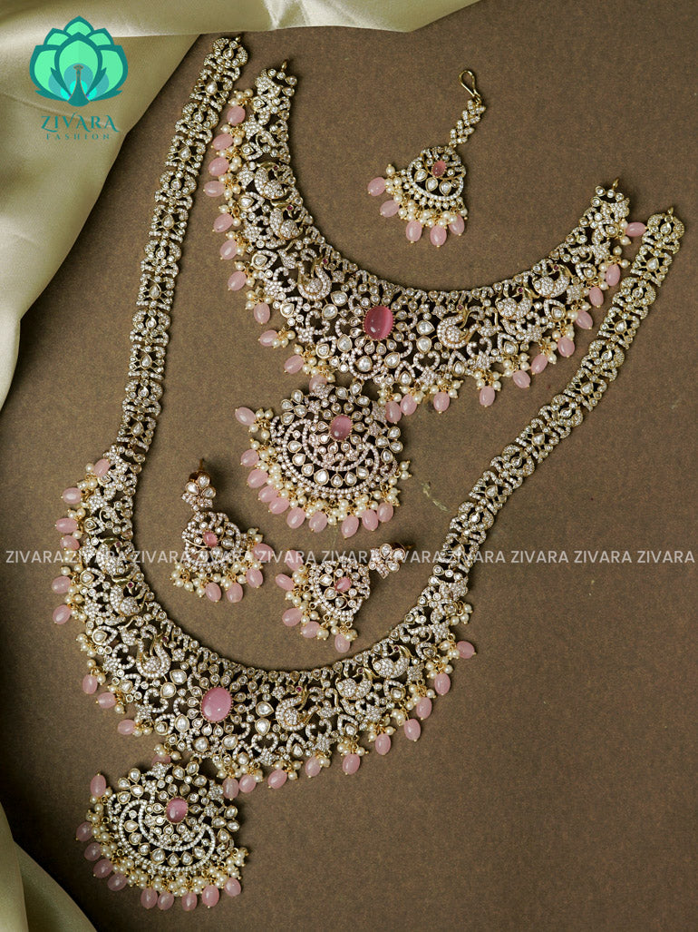HEAVY PINK beads  -COMBO OF VICTORIA FINISH  SHORT , LONG NECKWEAR AND EARRING - Zivara Fashion