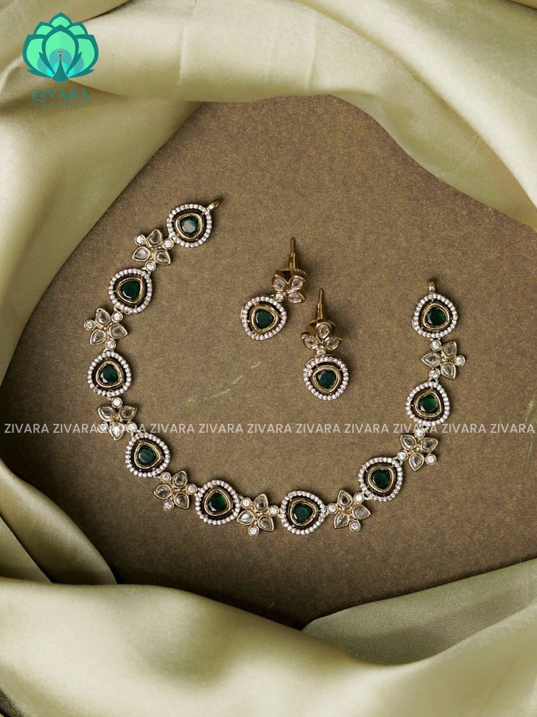 Dark green Triangle  - Ultra premium victoria finish dark polish trending neckwear collection- bridal collection- Zivara Fashion