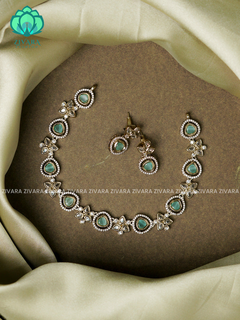 pastel green- Triangle  - Ultra premium victoria finish dark polish trending neckwear collection- bridal collection- Zivara Fashion