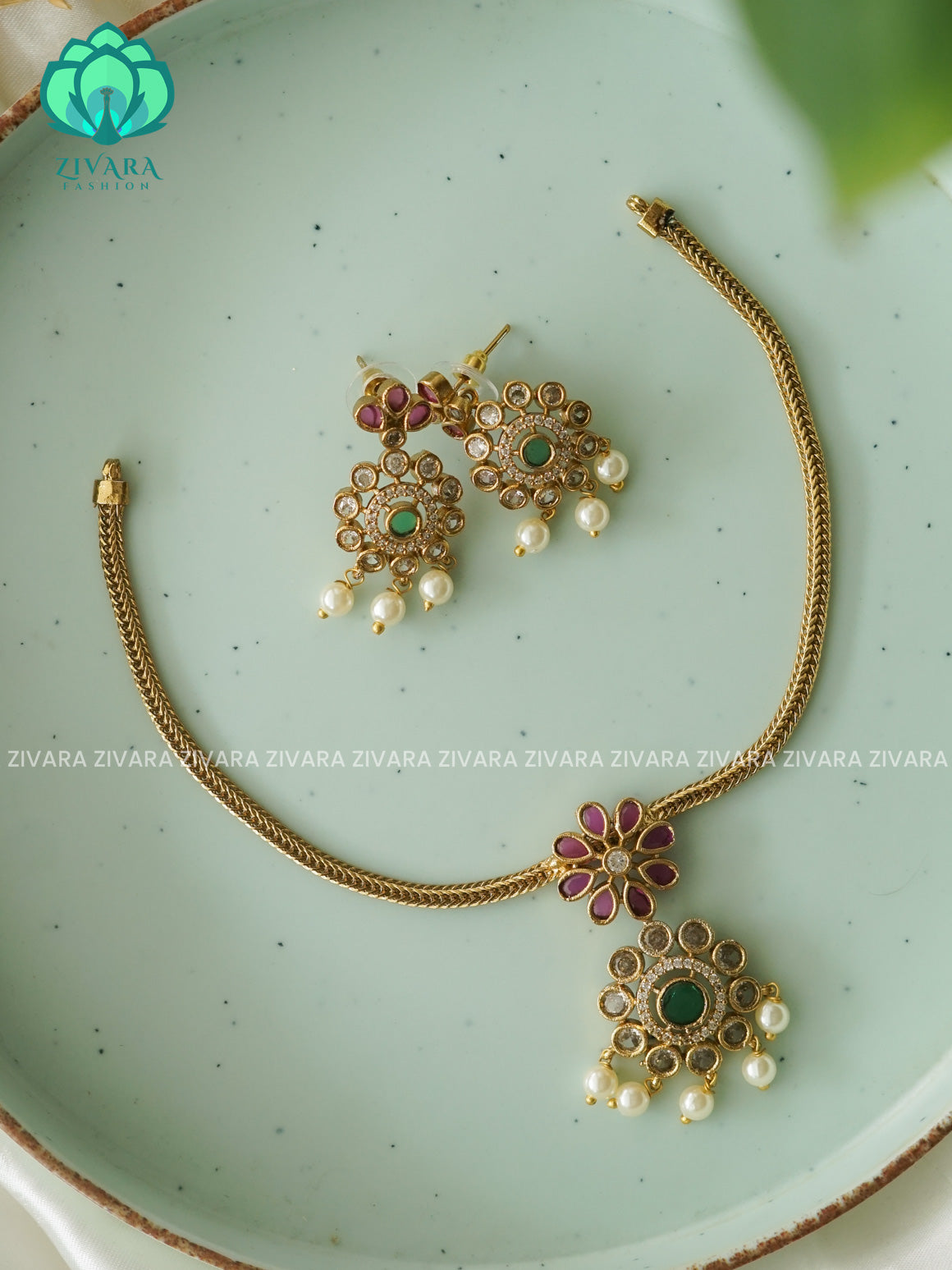 FLOWER PENDANT Flexible chain kids friendly  - stylish and minimal elegant neckwear with earrings- Zivara Fashion
