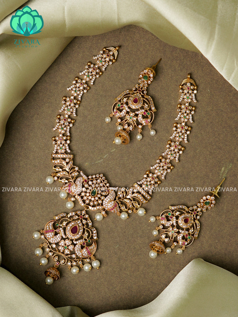 Bridal stone  -Traditional south indian premium neckwear with earrings- Zivara Fashion- latest jewellery design.