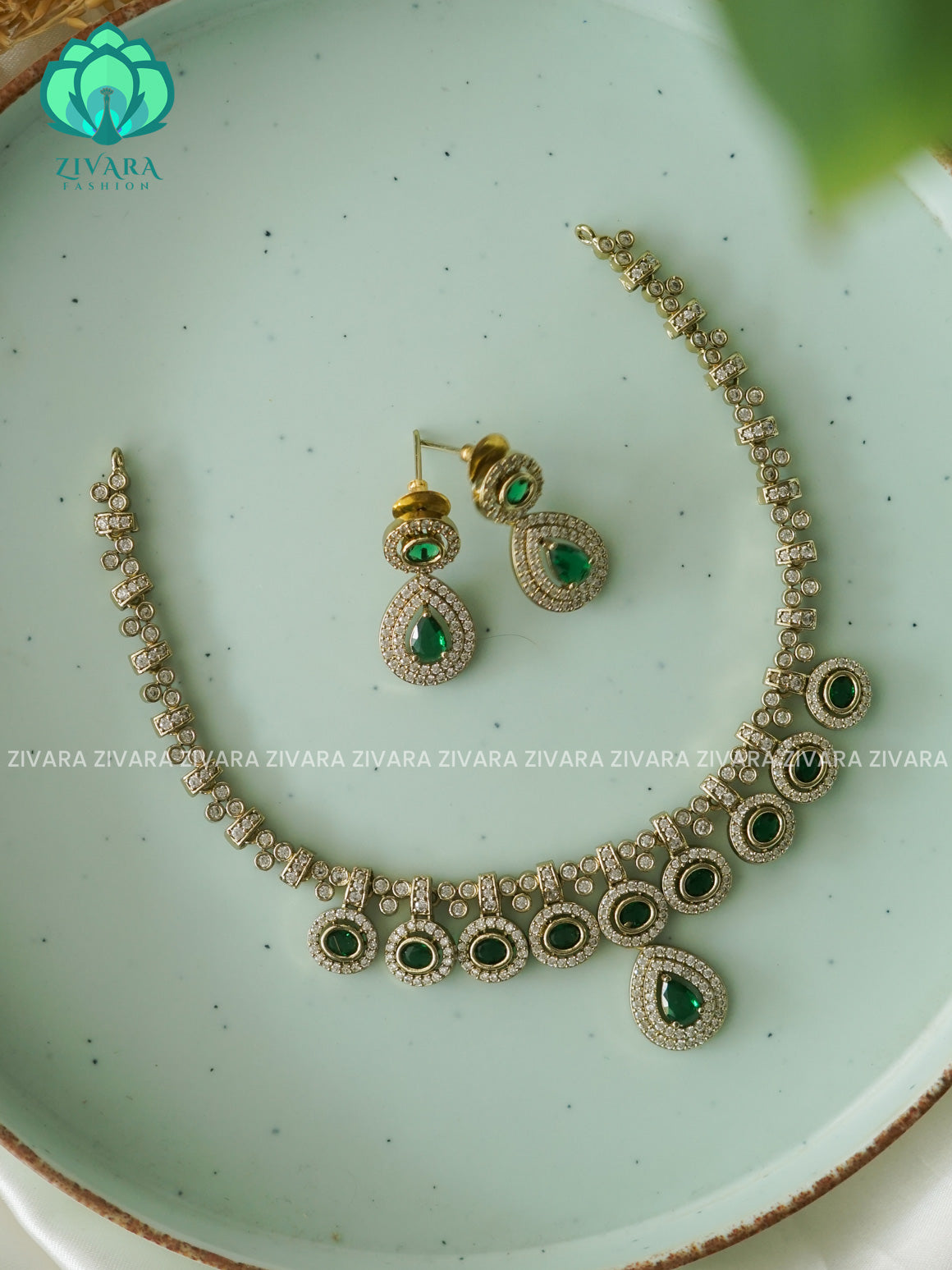 GREEN SMALL SIZE  - stylish and minimal elegant neckwear with earrings- Zivara FashioN