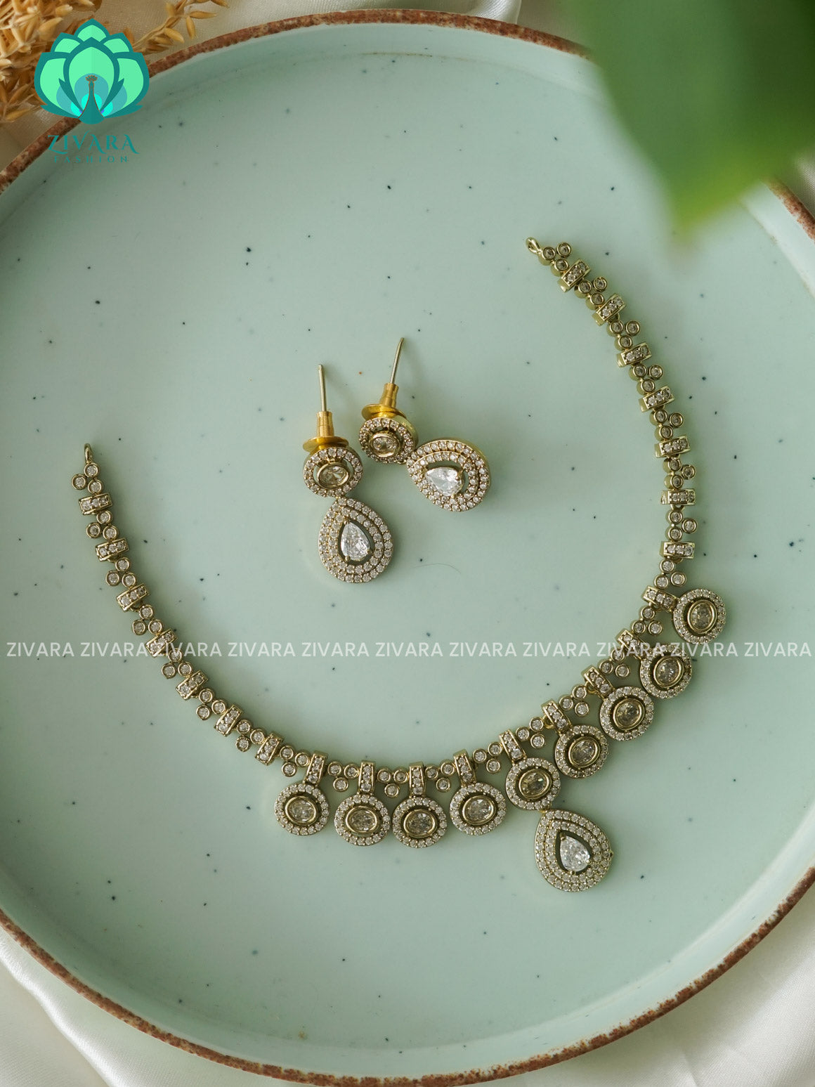 WHITE  SMALL SIZE  - stylish and minimal elegant neckwear with earrings- Zivara FashioN