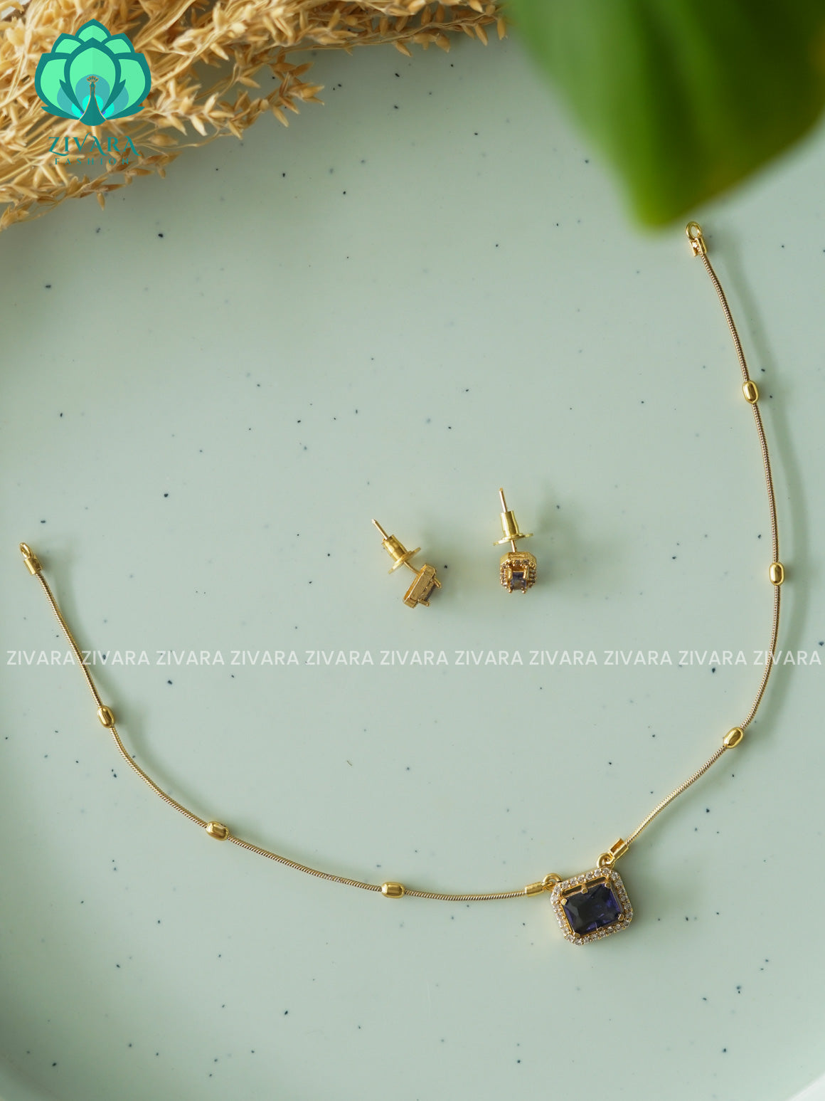 PURPLE THIN SIMPLE CHAIN - Traditional south indian premium neckwear with earrings- Zivara Fashion- latest jewellery desigN