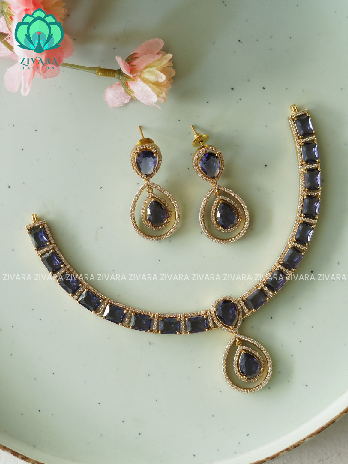 Purple hasli -PREMIUM SUBTLE GOLD FINISH  stylish and minimal elegant neckwear with earrings- Zivara Fashion