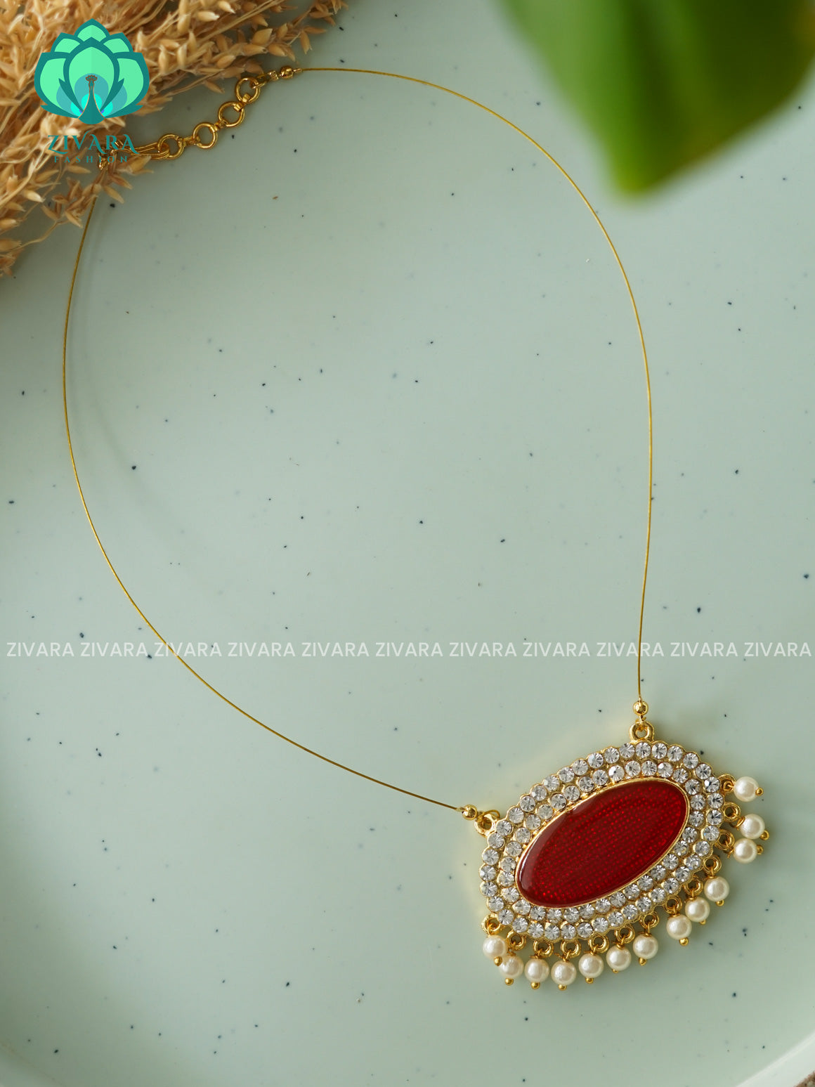 TEMPLE  pendant INVISIBLE TAMARA MINIMAL ELEGANT HANDMADE NECKLACE WITH BRILLIANT FINISH MOTIFS- ZIVARA FASHION