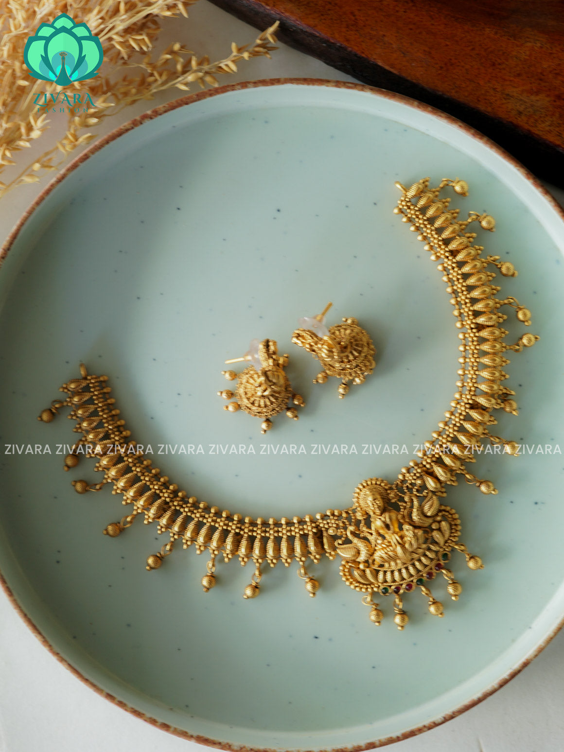 TEMPLE HEAVY BRIDAL    - Traditional south indian NORMAL MATTE neckwear with earrings- Zivara Fashion- latest jewellery design