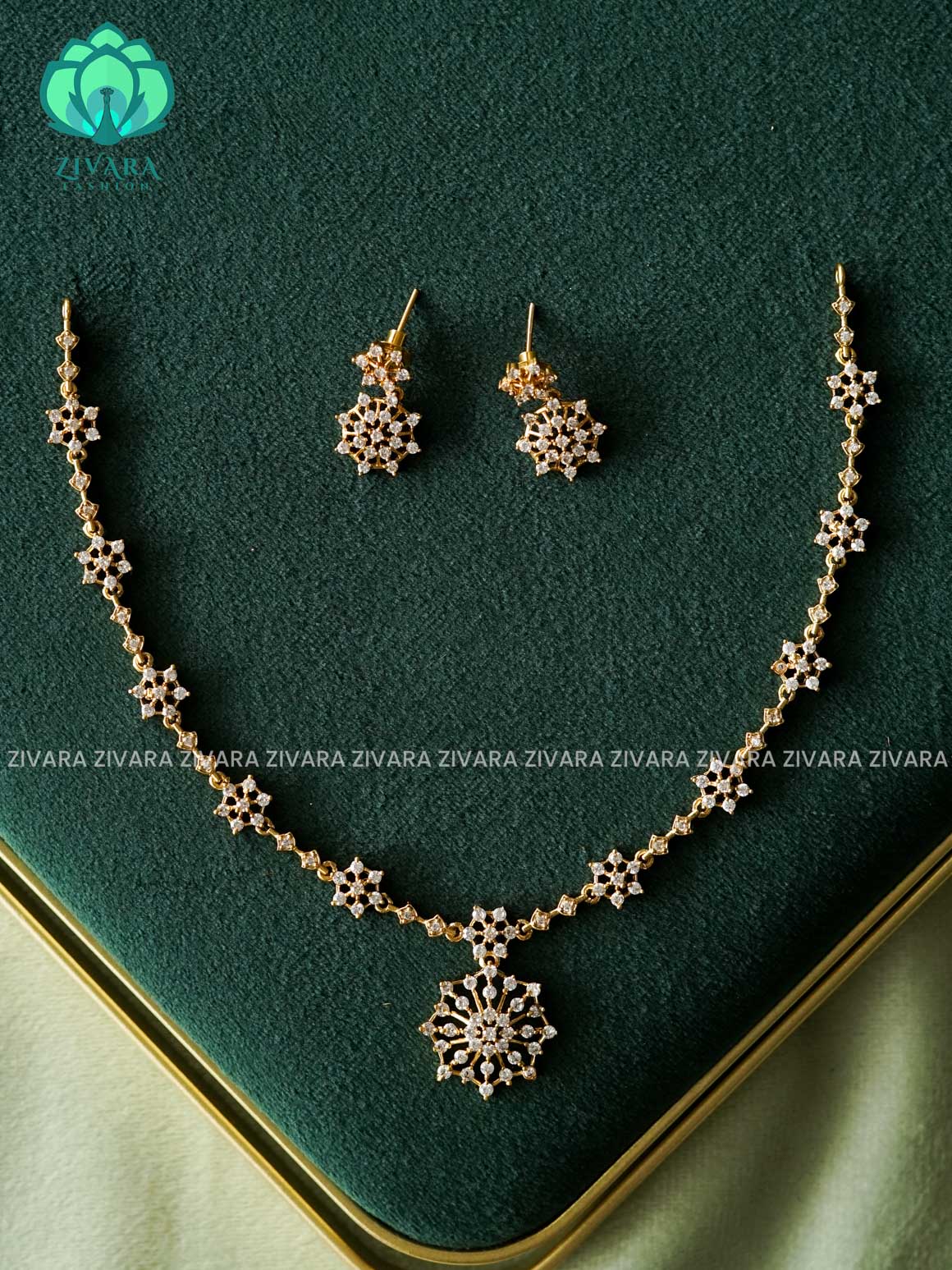 FLOWER WHITE STONE-  stylish and minimal elegant neckwear with earrings- Zivara Fashion