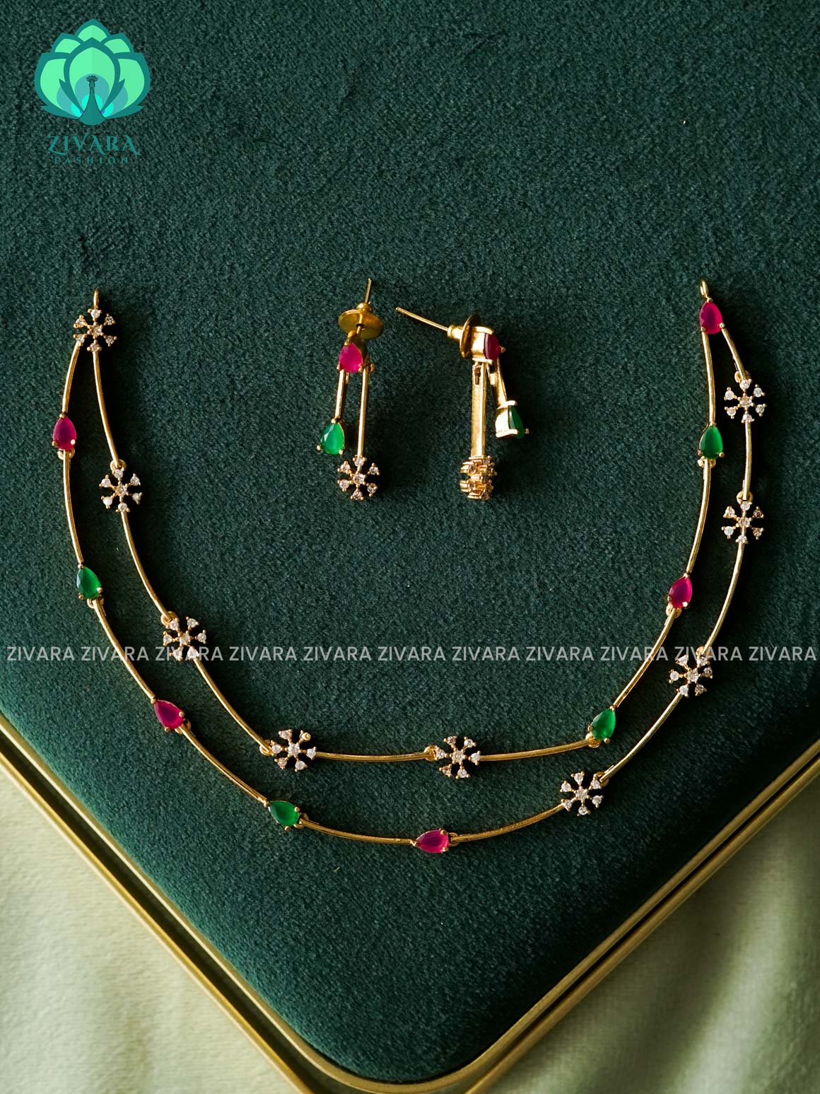 2 LAYER FLORAL AND TEAR HASLI  - stylish and minimal elegant neckwear with earrings- Zivara FashioN