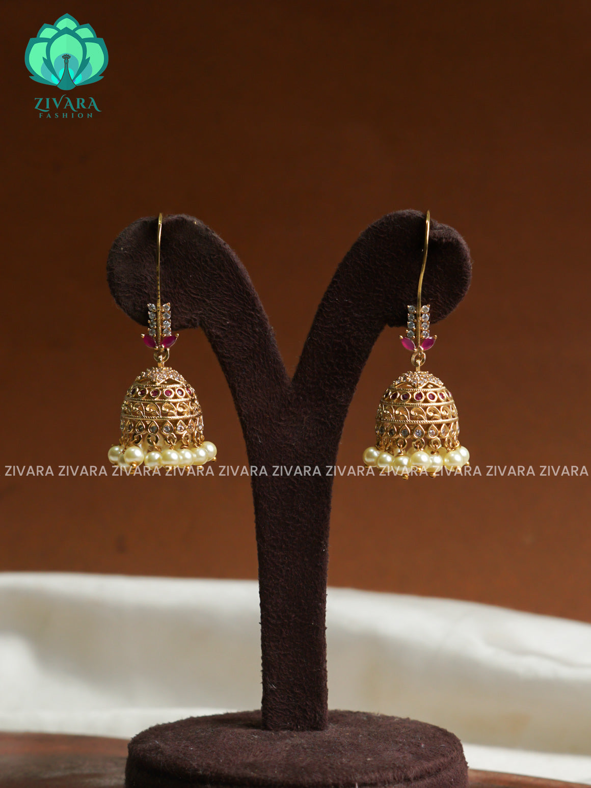 RUBY  stone hook type - TRADITIONAL PREMIUM MATTE  polish JHUMKA- latest jewellery collection- zivara fashion