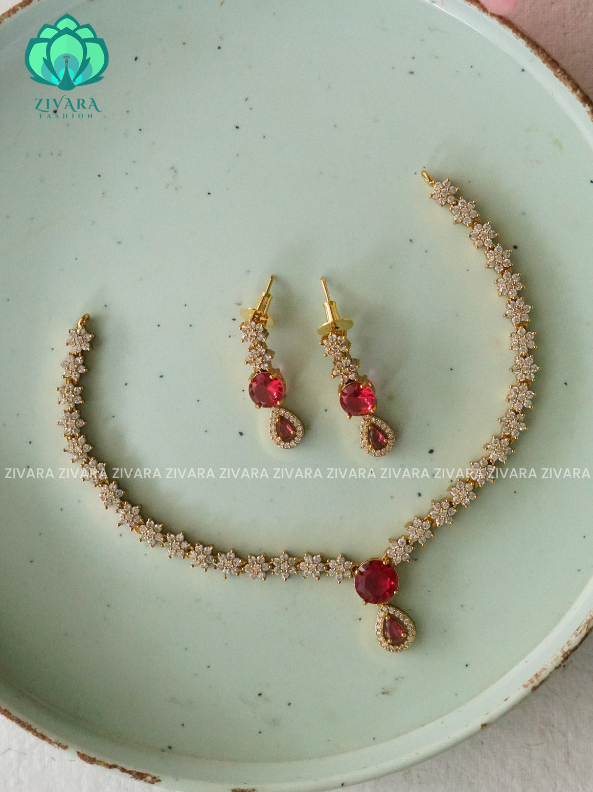 RUBY - STAR MOTIF FREE  -PREMIUM SUBTLE GOLD FINISH  stylish and minimal elegant neckwear with earrings- Zivara Fashion