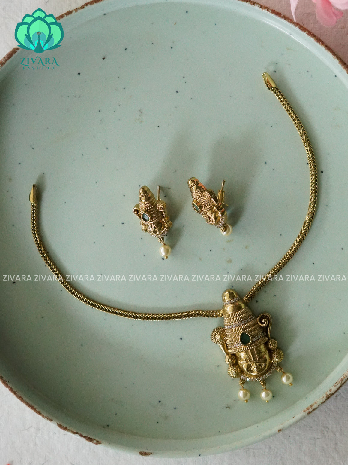 TIRUMAL PENDANT  - FLEXIBLE CHAIN WITH HANGINGS -Traditional south indian premium neckwear with earrings- Zivara Fashion- latest jewellery design