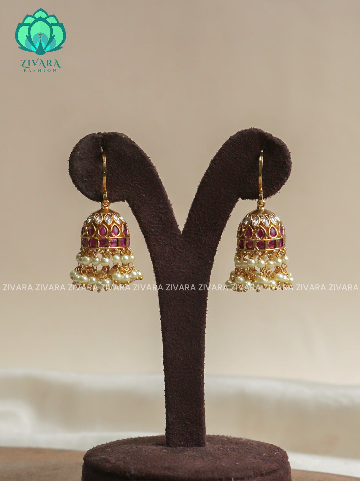 Ruby Polki  stone hook type - TRADITIONAL PREMIUM MATTE  polish JHUMKA- latest jewellery collection- zivara fashion