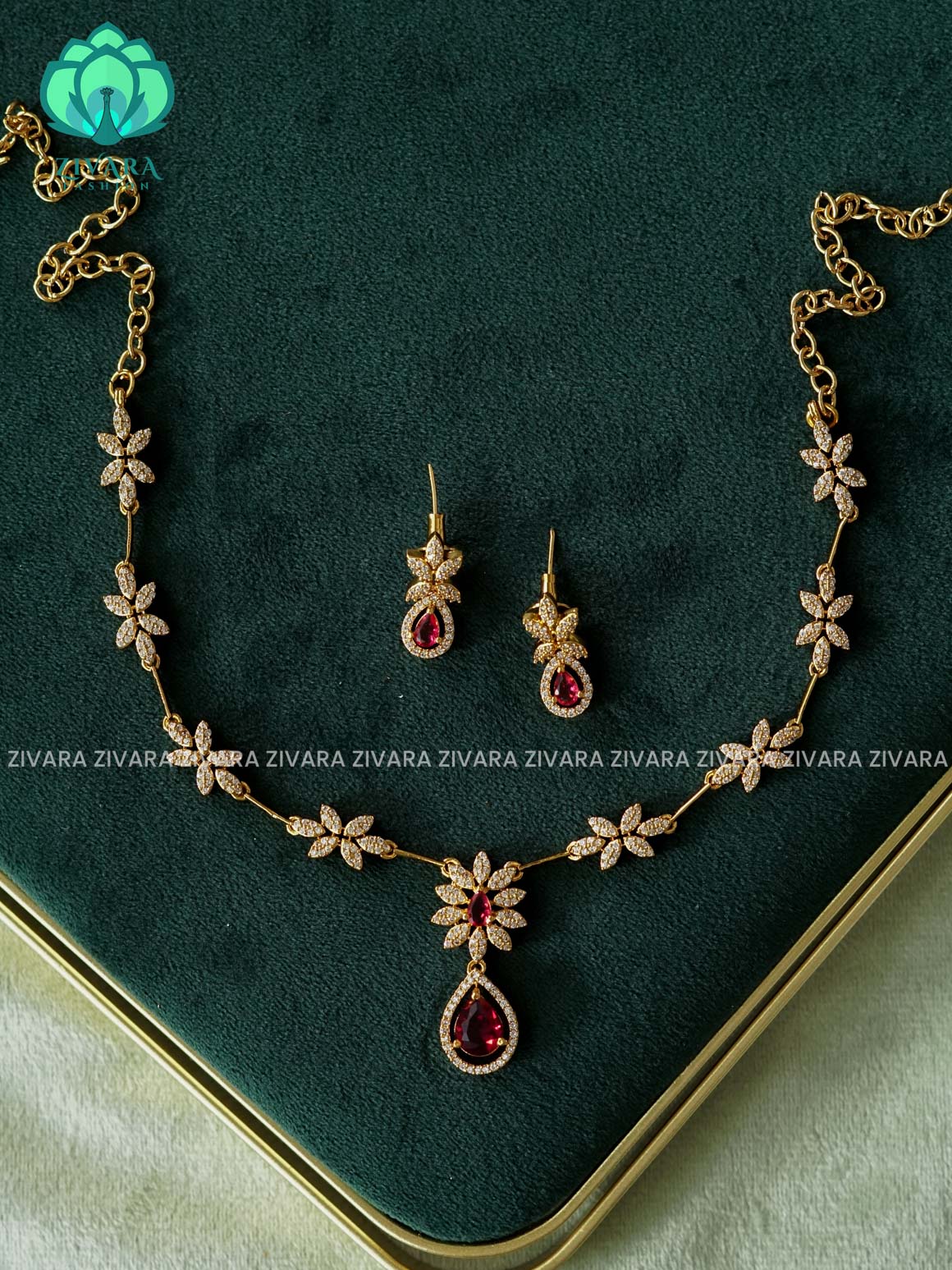 RUBY tear flake hasli - GLAMOUROUS - stylish and minimal elegant neckwear with earrings- Zivara Fashion