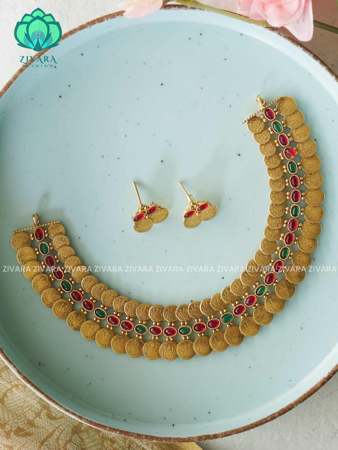 COIN - Normal matte NECKWEAR  with earrings-latest south indian jewellery