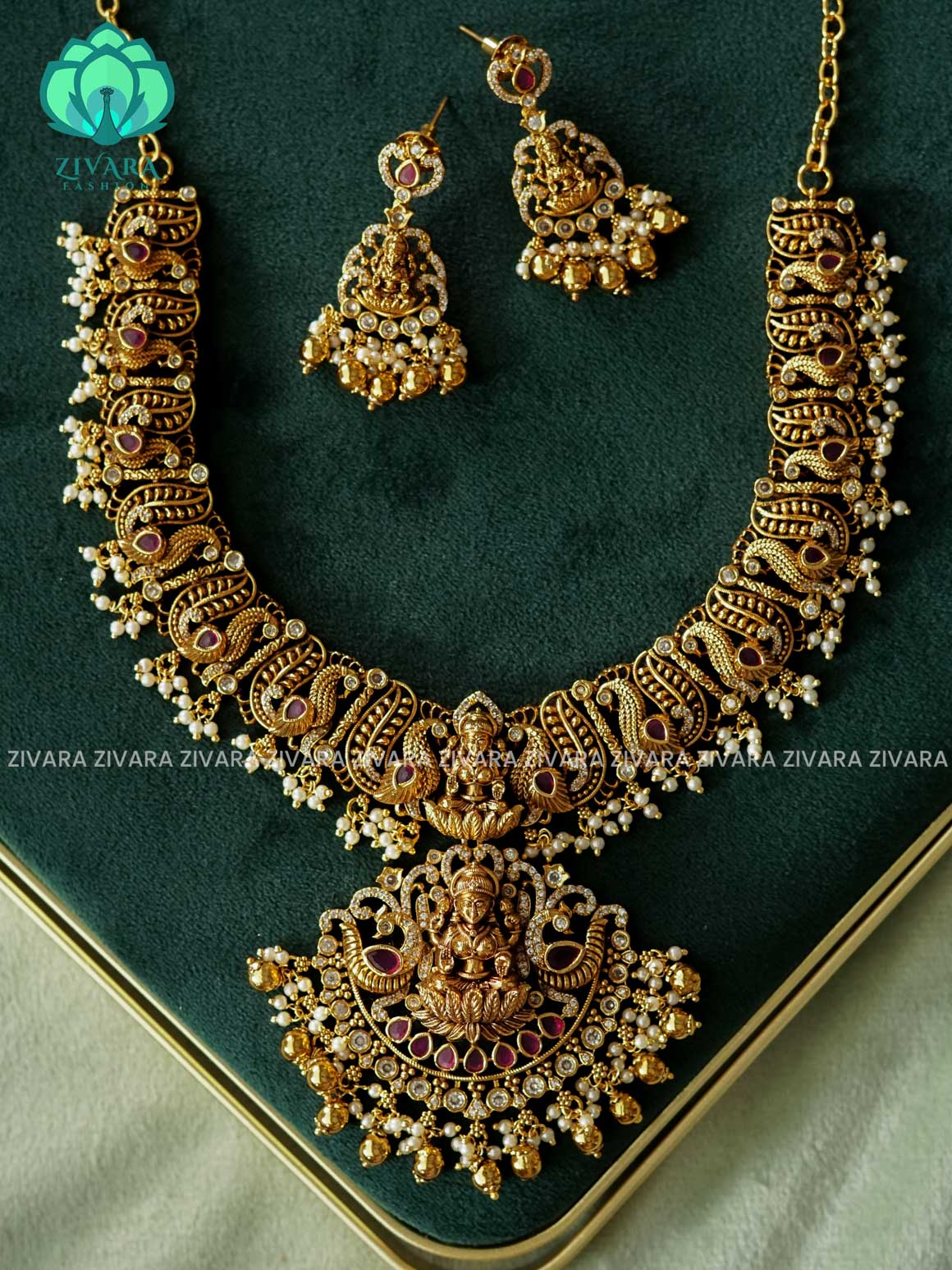 AKSHAYAM - TEMPLE GRAND BRIDAL HEAVY  NECKWEAR - premium neckwear with earrings- Zivara Fashion- latest jewellery design