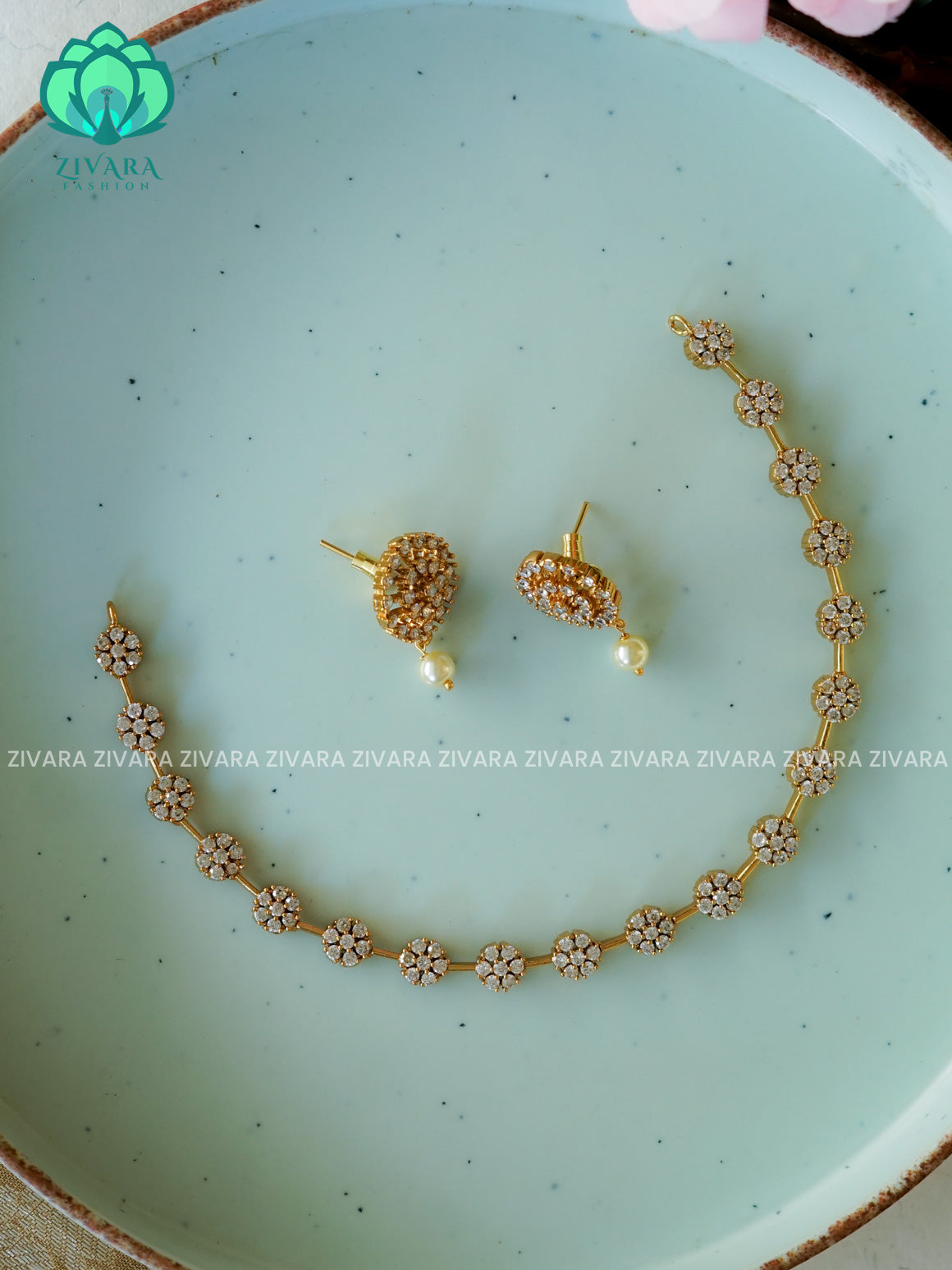 Fancy white -  stylish and minimal elegant neckwear with earrings- Zivara Fashion