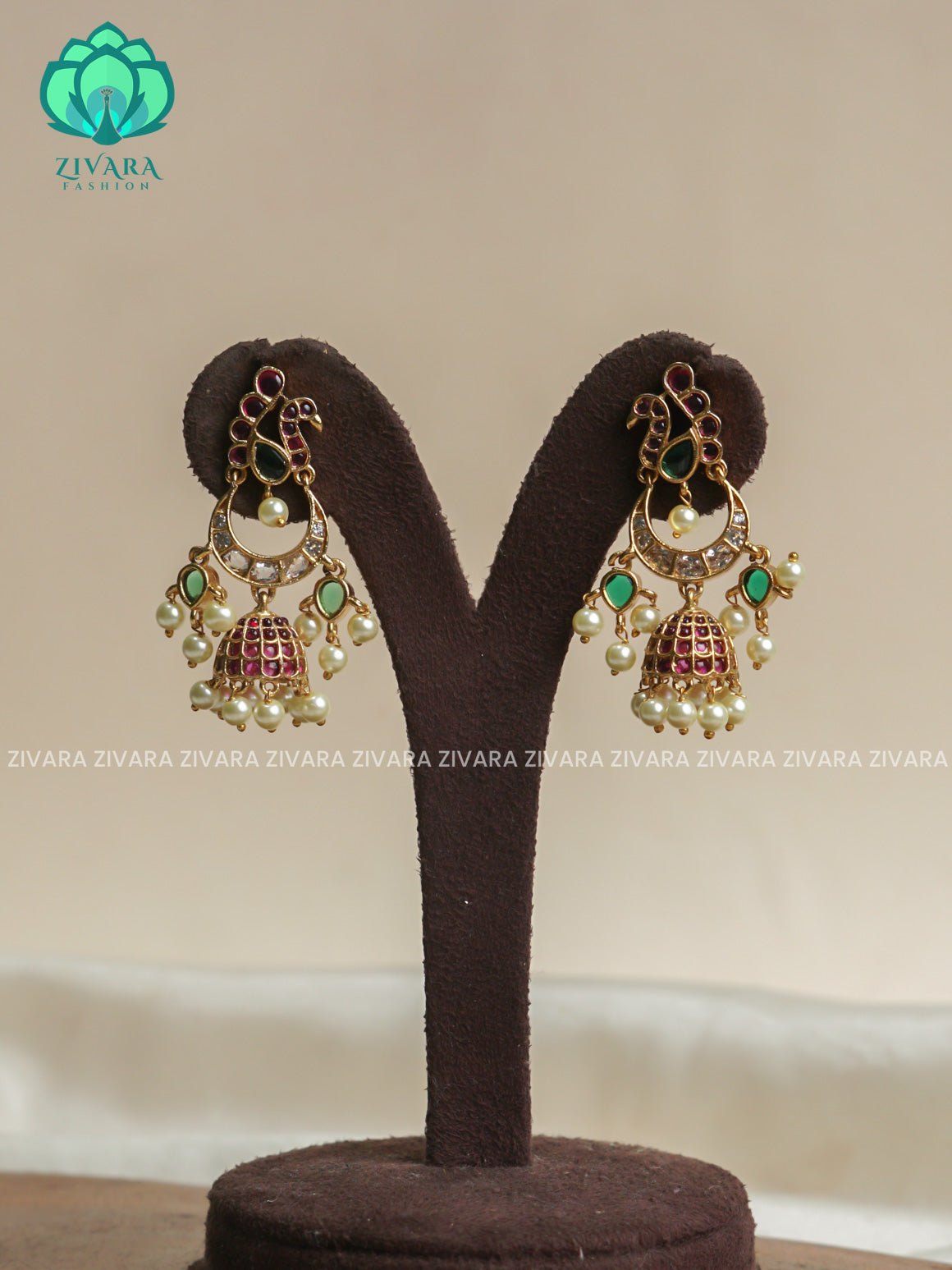 Ruby and green - peacock   - TRADITIONAL PREMIUM MATTE  polish JHUMKA- latest jewellery collection- zivara fashion