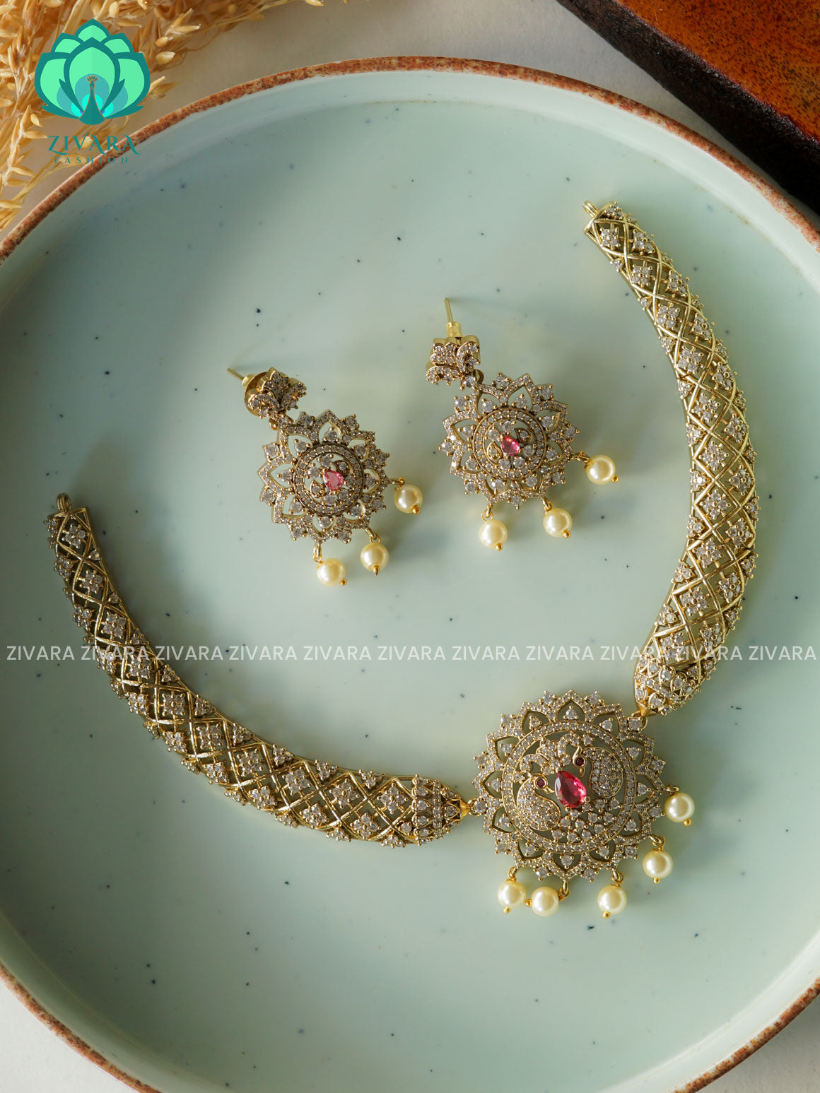 RUBY BRIDAL HASLI  -Traditional south indian premium neckwear with earrings- Zivara Fashion- latest jewellery design