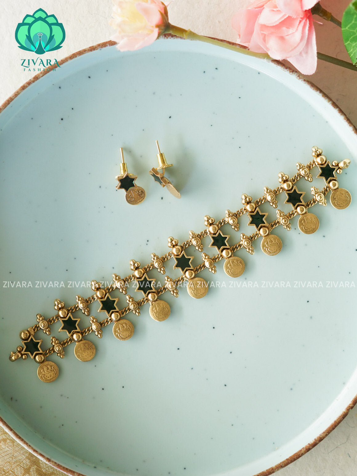 MEENA-STAR GREEN  choker with earrings-latest south indian jewellery