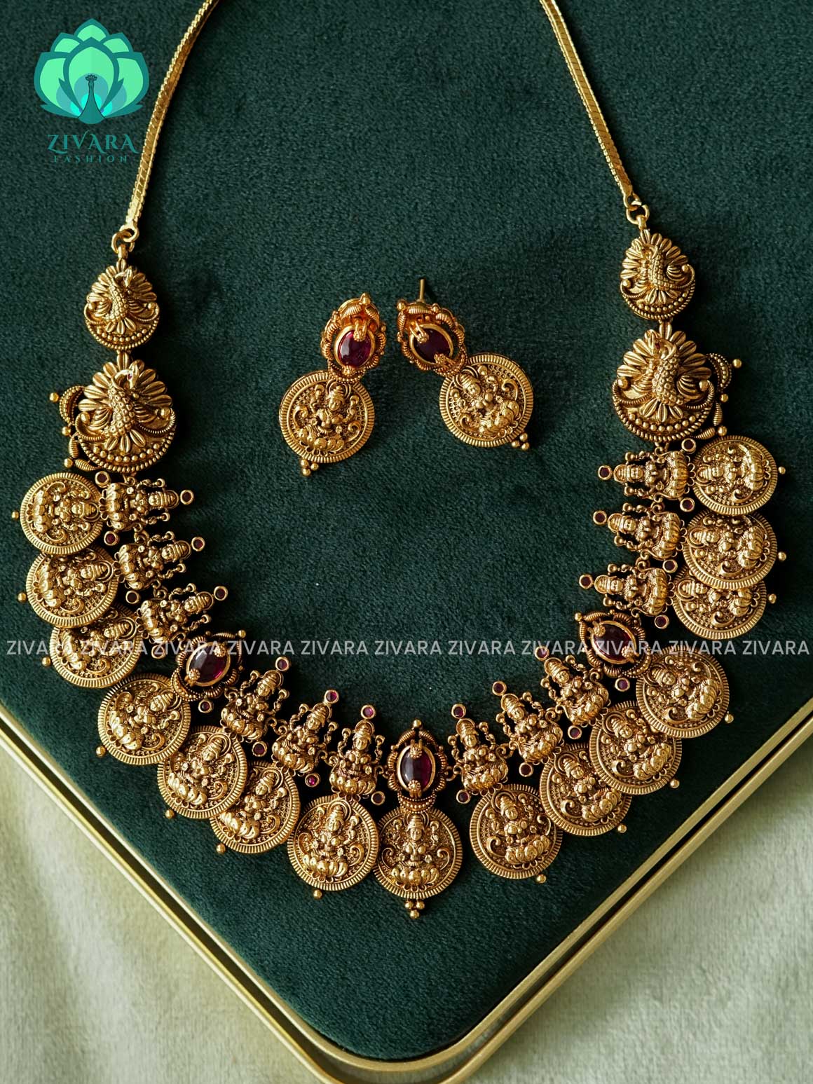 AKSHAYAM - BRIDAL HEAVY  LAKSHMI  BUTTA NECKWEAR  - premium neckwear with earrings- Zivara Fashion- latest jewellery design