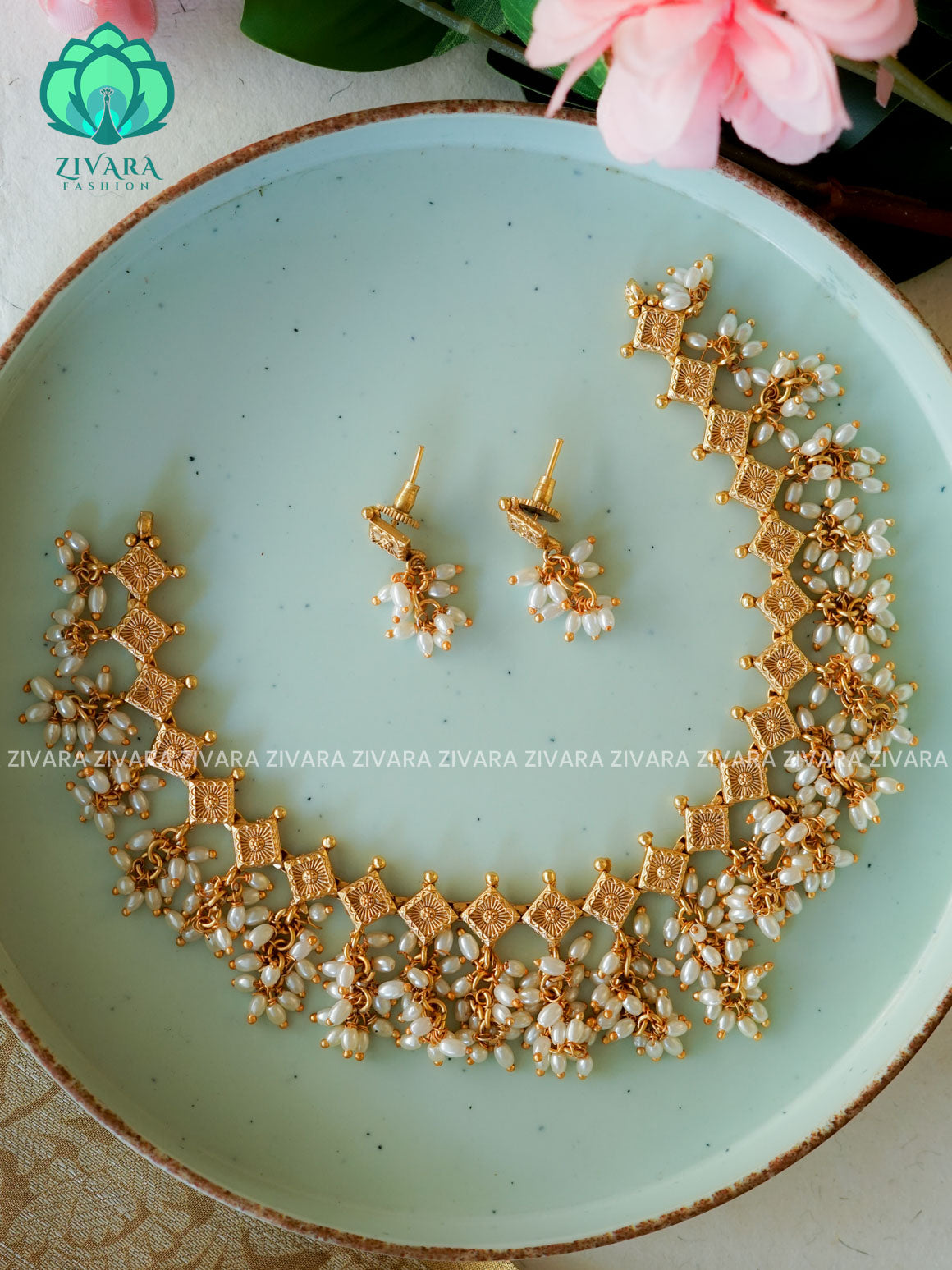 HOTSELLING PEARL GUTTAPUSALU -Traditional south indian premium neckwear with earrings- Zivara Fashion- latest jewellery design