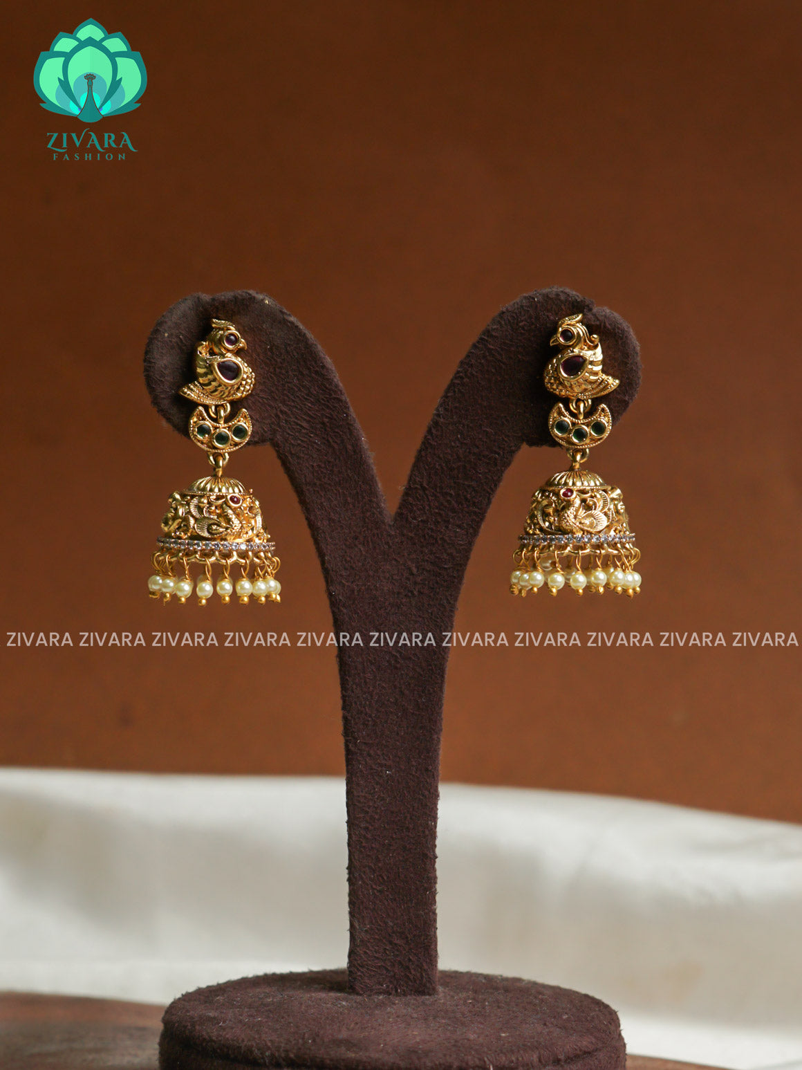 Peacock - TRADITIONAL PREMIUM MATTE  polish JHUMKA- latest jewellery collection- zivara fashion