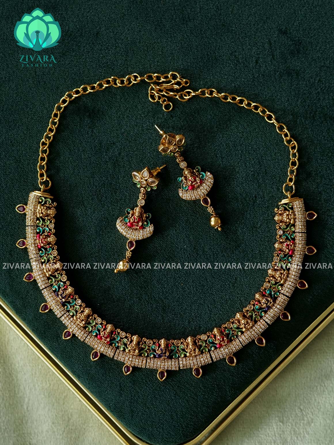 MADHURYA -  LAKSHMI HANDPAINTED NECKWEAR - Traditional south indian premium neckwear without earrings- Zivara Fashion- latest jewellery design