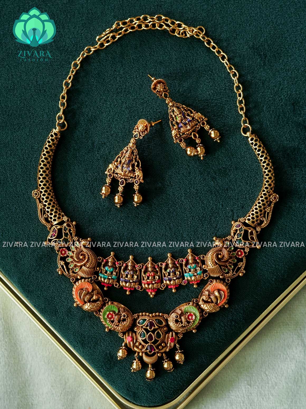 MADHURYA - LAKSHMI 2 layer HANDPAINTED NECKWEAR - Traditional south indian premium neckwear without earrings- Zivara Fashion- latest jewellery design