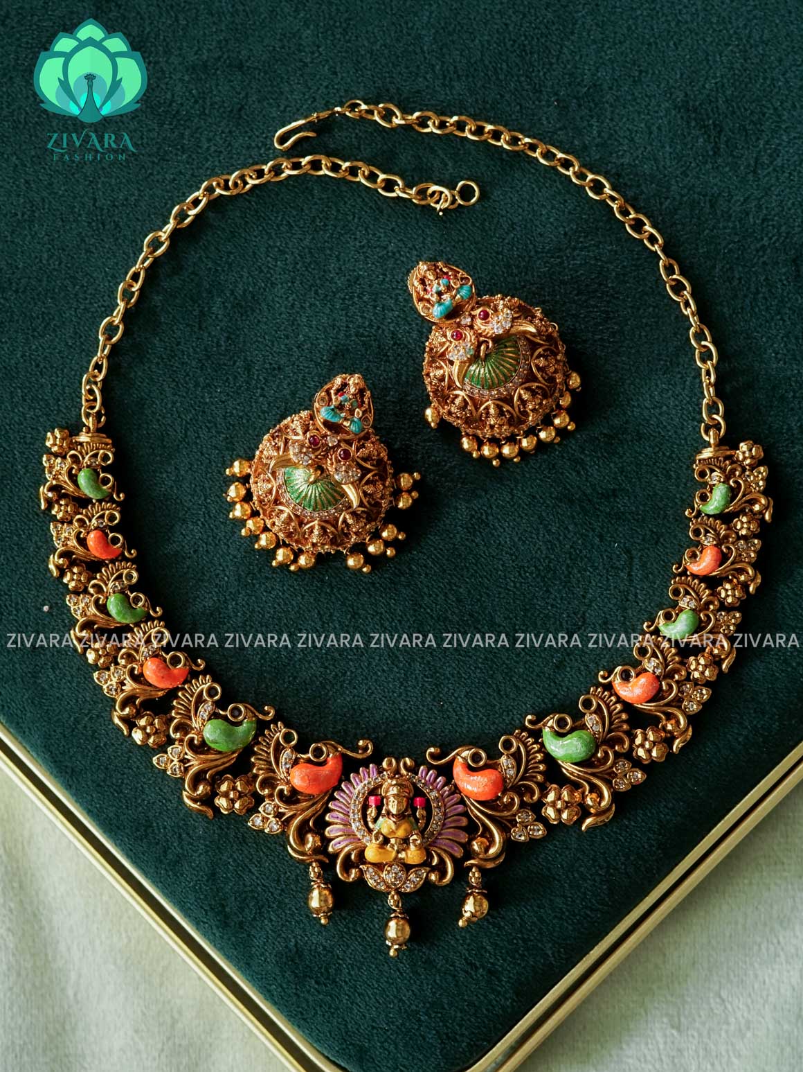 MADHURYA -  LAKSHMI PEACOCK HANDPAINTED NECKWEAR - Traditional south indian premium neckwear without earrings- Zivara Fashion- latest jewellery design