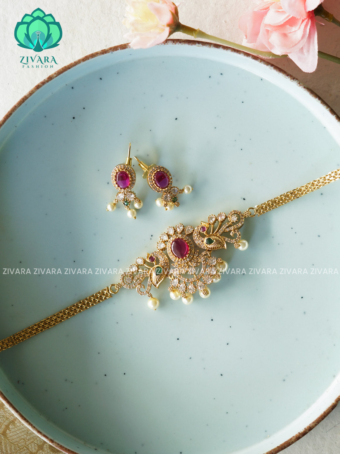 Ruby stone  - 8 inch kids friendly  HANDMADE COLLECTION WITH EARRINGS- LATEST JEWELLERY COLLECTION