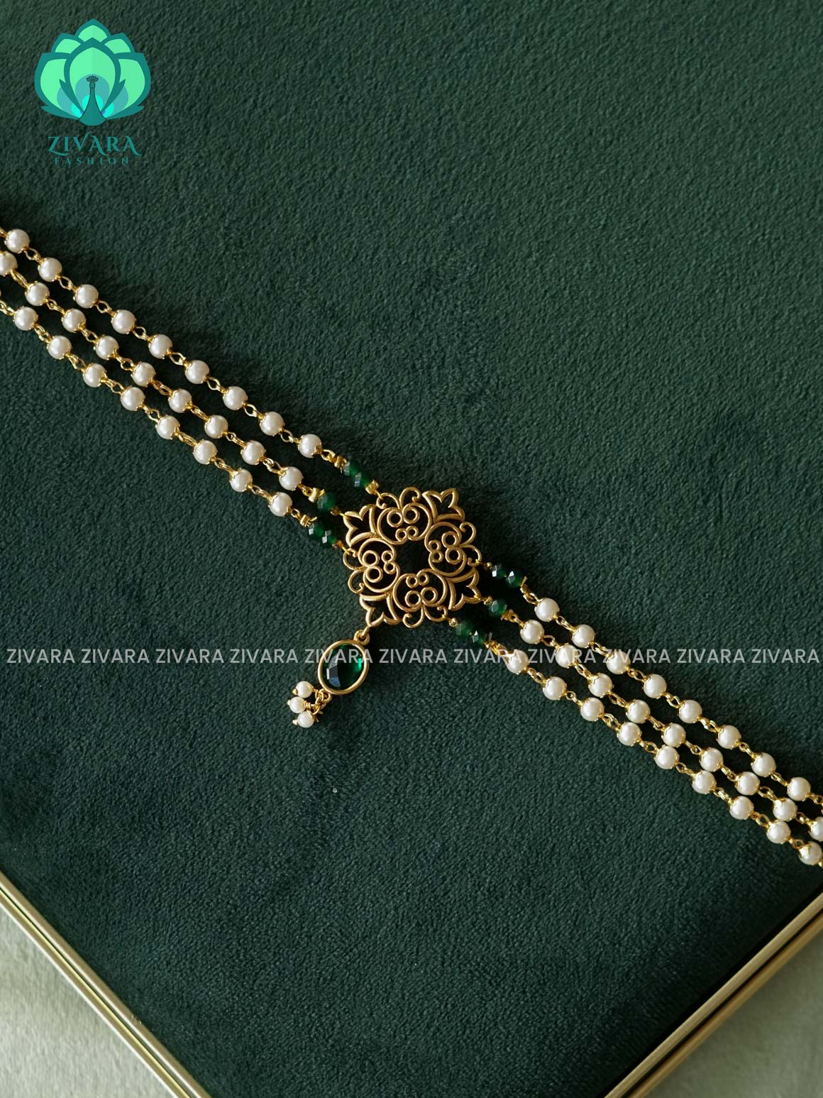 GREEN OVAL STONE PEARL CHOKER  -  TRADITIONAL CHOKER COLLECTION WITHOUT EARRINGS- LATEST JEWELLERY COLLECTION