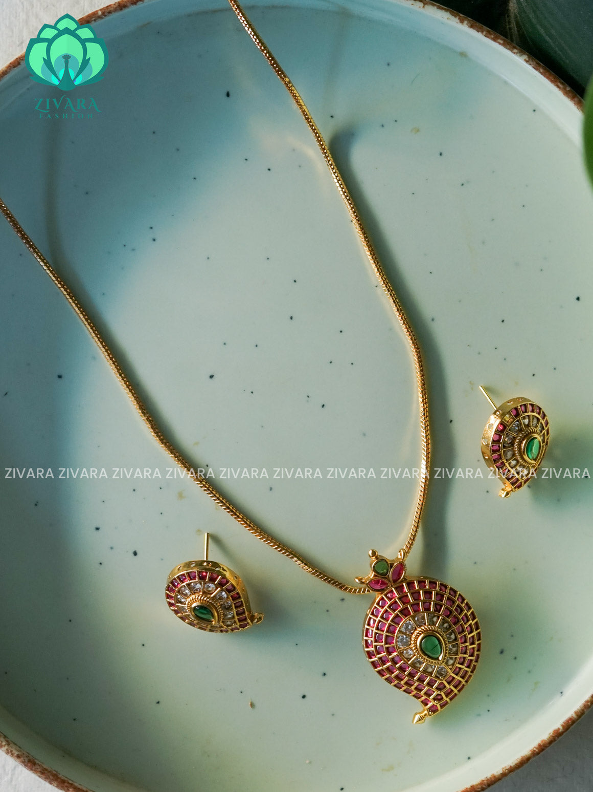 Mango pendant with thin chain -Traditional south indian premium neckwear with earrings- Zivara Fashion- latest jewellery design
