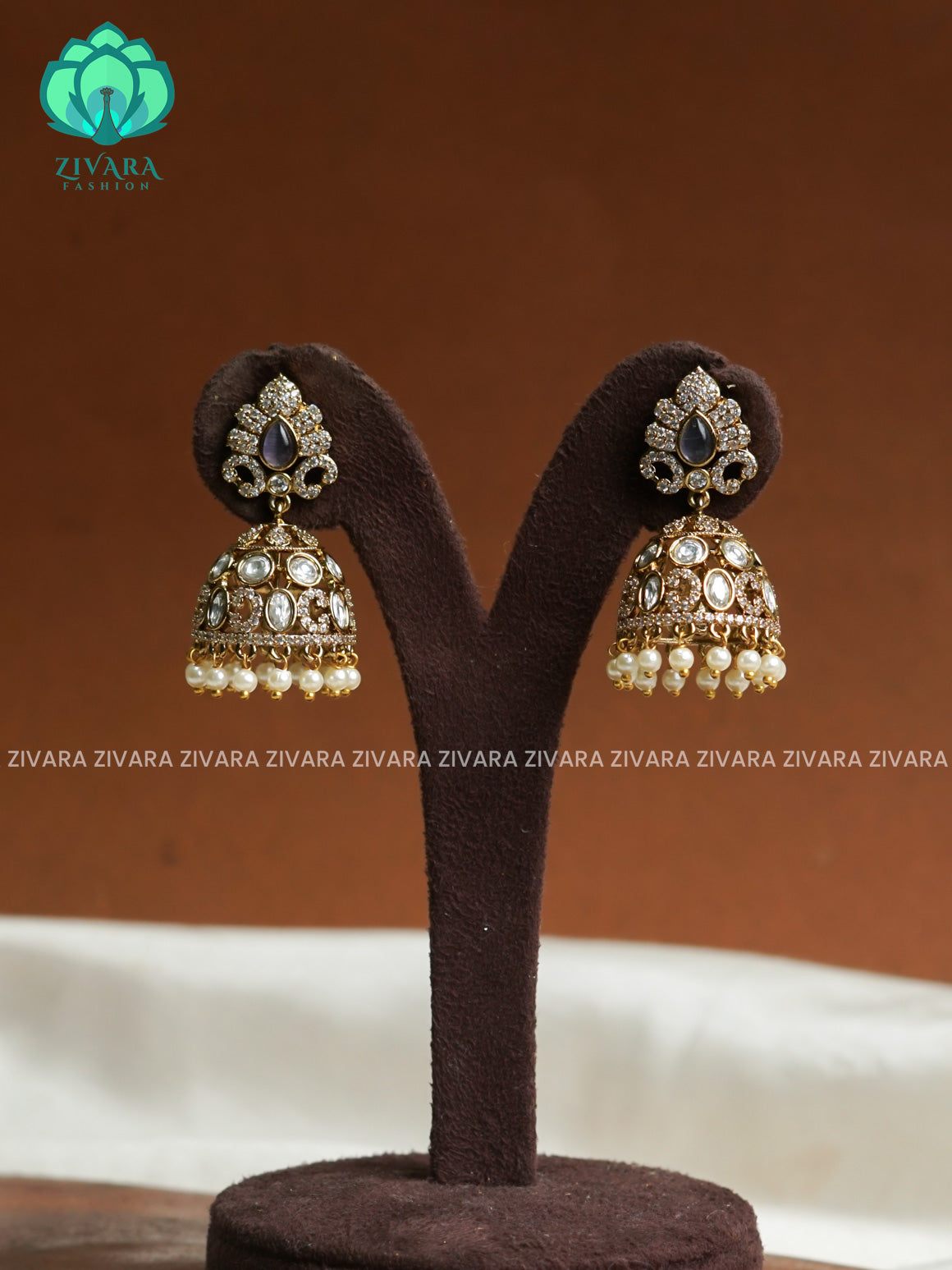 PURPLE- Peacock Victoria dark finish  stone medium size jhumka (3 INCHES) - TRADITIONAL PREMIUM  JHUMKA- latest jewellery collection- zivara fashion