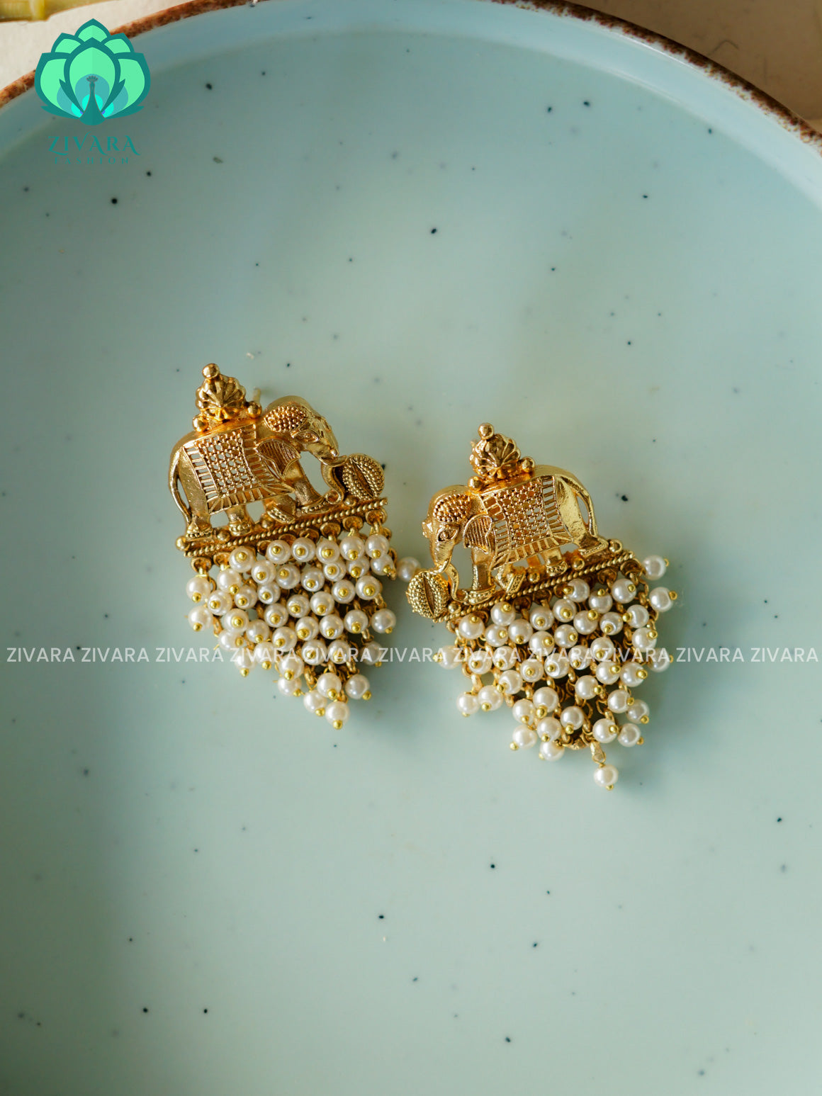 Big size elephant pearl cluster studs (2x1.5 in)- latest jewellery collection- zivara fashion