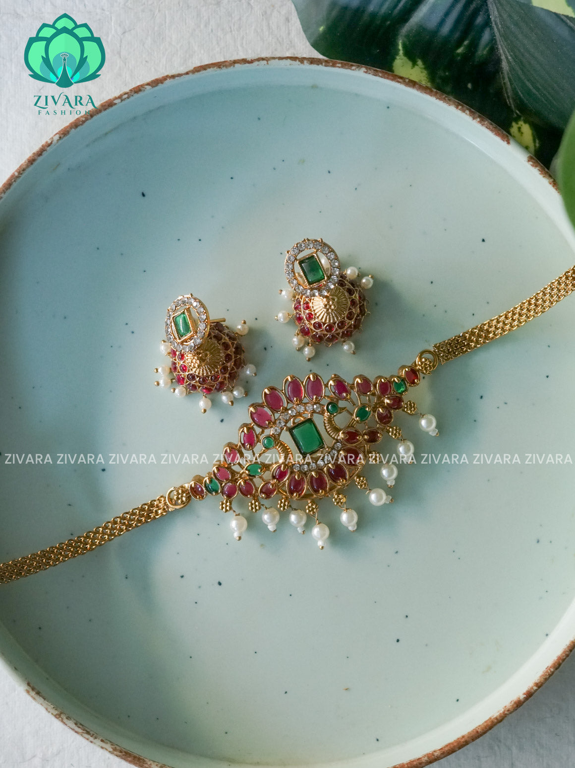 MOTIF FREE - Trending  normal quality temple choker with earrings-latest south indian jewellery