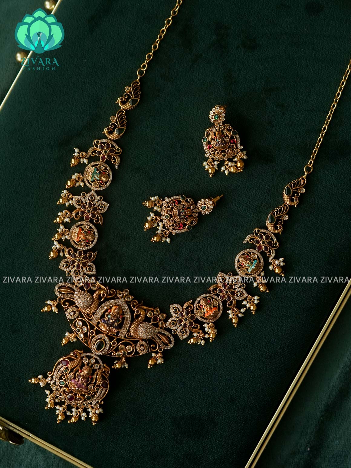 MADHURYA -  LAKSHMI VINTAGE FINISH  handpainted - Traditional south indian premium neckwear without earrings- Zivara Fashion- latest jewellery design