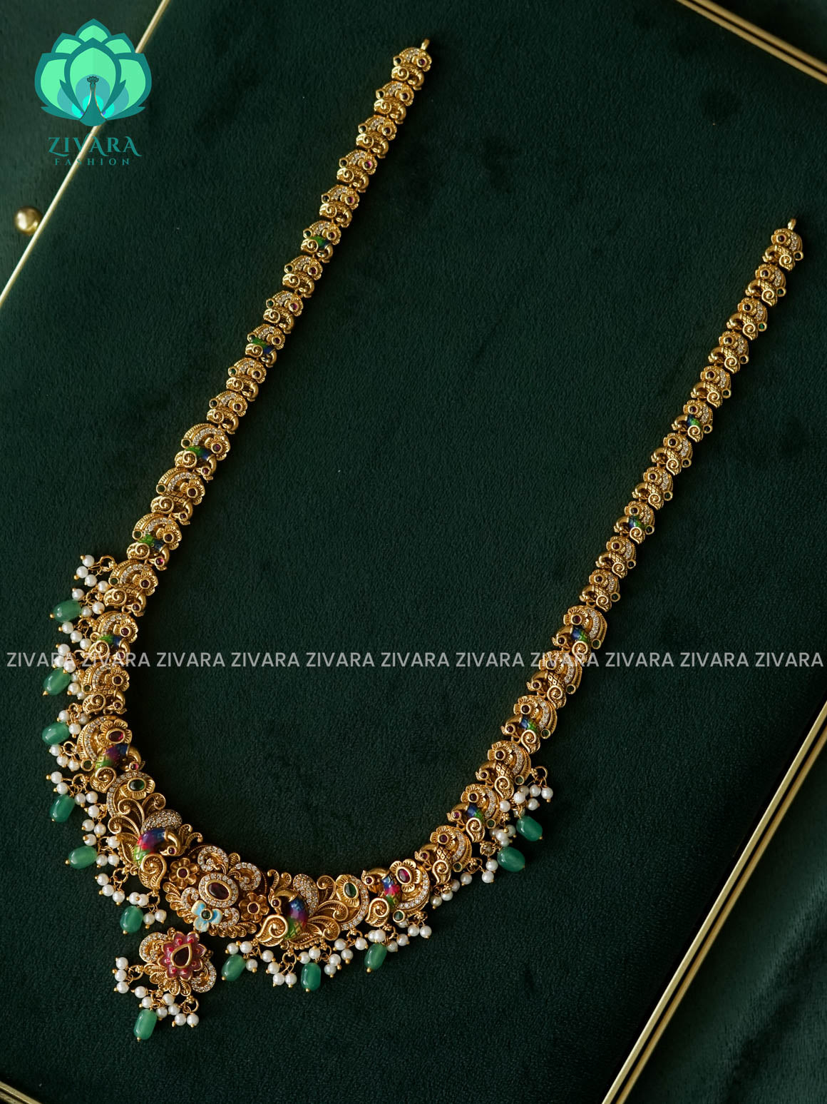 MADHURYA -  BRIDAL PEACOCK MIDCHEST/ haram handpainted - Traditional south indian premium neckwear - Zivara Fashion