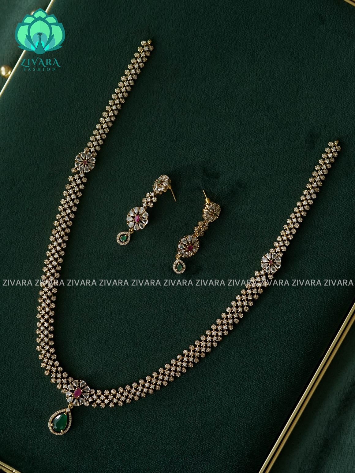 WHITE STONE - ELEGANT AND STYLISH premium MATTE polish long haaram/neckwear with earrings- Zivara Fashion