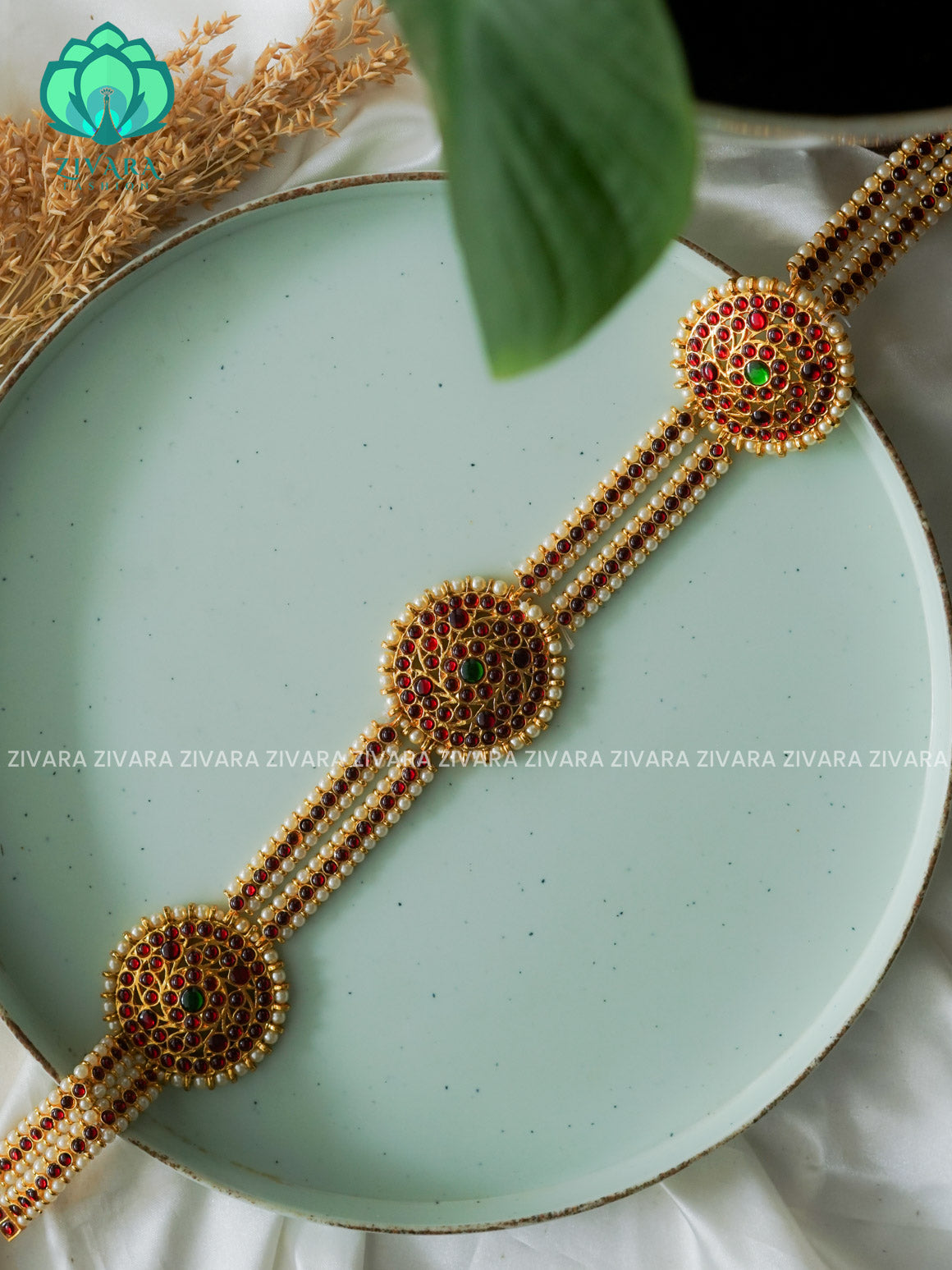 Red and green - kemp dance 19 inch style  hipbelts - Latest South indian budget friendly hipbelt collection- Zivara Fashion