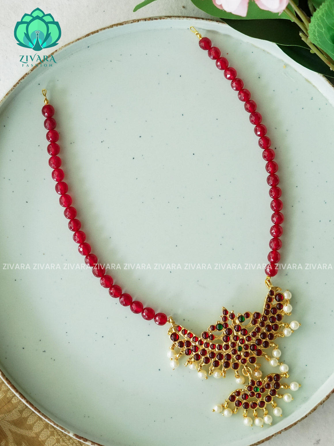 RED AND GREEN- JHANAVI   - HANDMADE LONG NECKWEAR- latest kemp dance jewellery collection