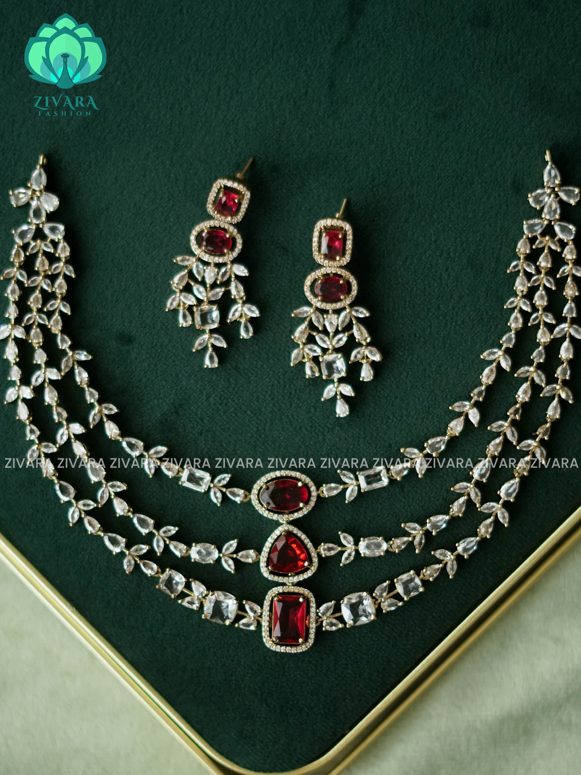 RUBY  STEP - stylish and minimal elegant neckwear with earrings- Zivara Fashion