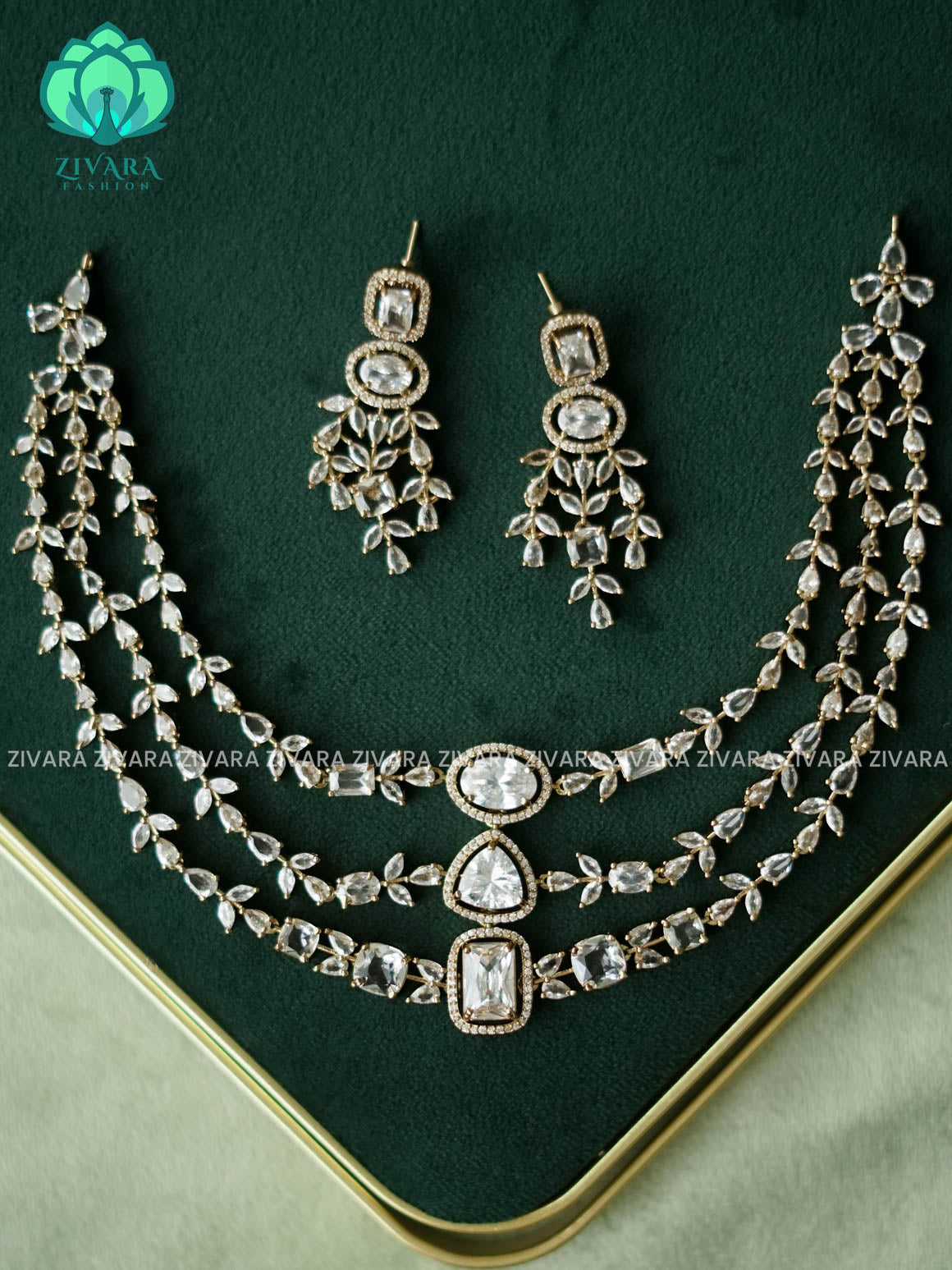 WHITE  STEP - stylish and minimal elegant neckwear with earrings- Zivara Fashion