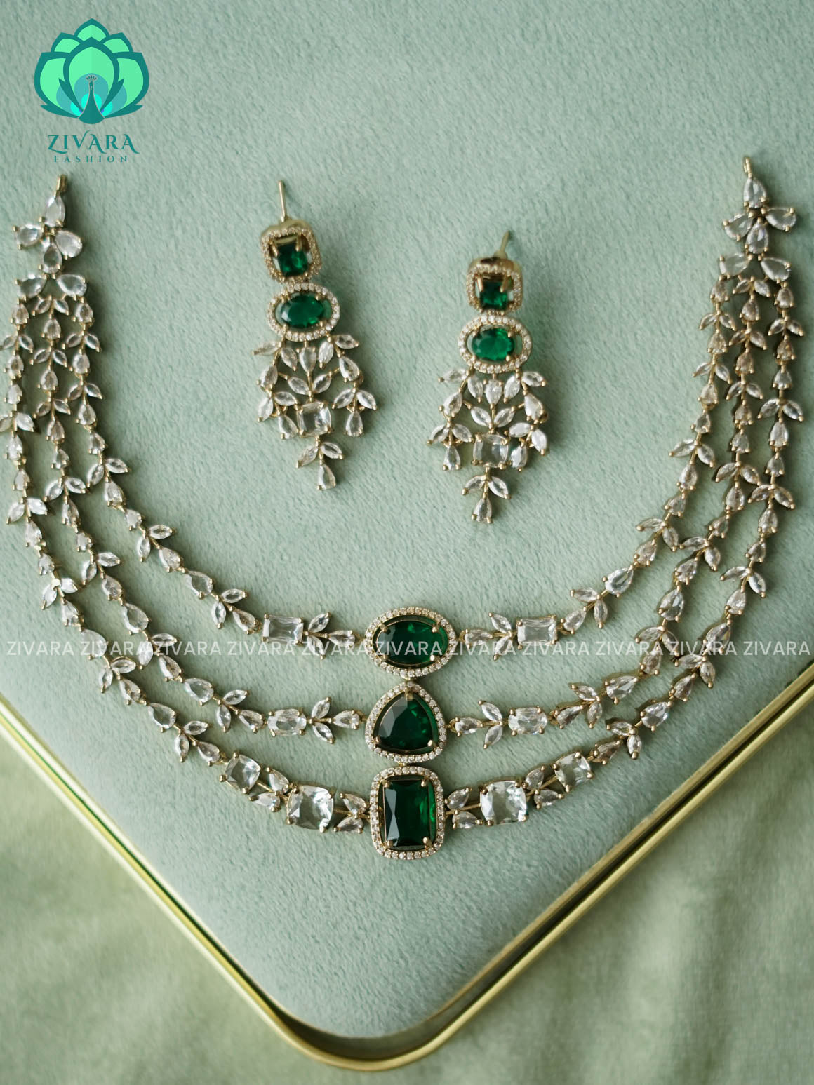 GREEN  STEP - stylish and minimal elegant neckwear with earrings- Zivara Fashion